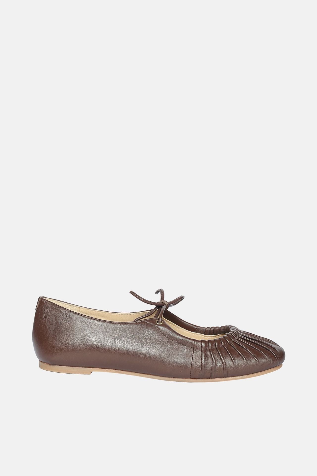 Jelavu - Ellie Ruched Lace-up Ballerina - Chocolate Leather - Jelavu.com