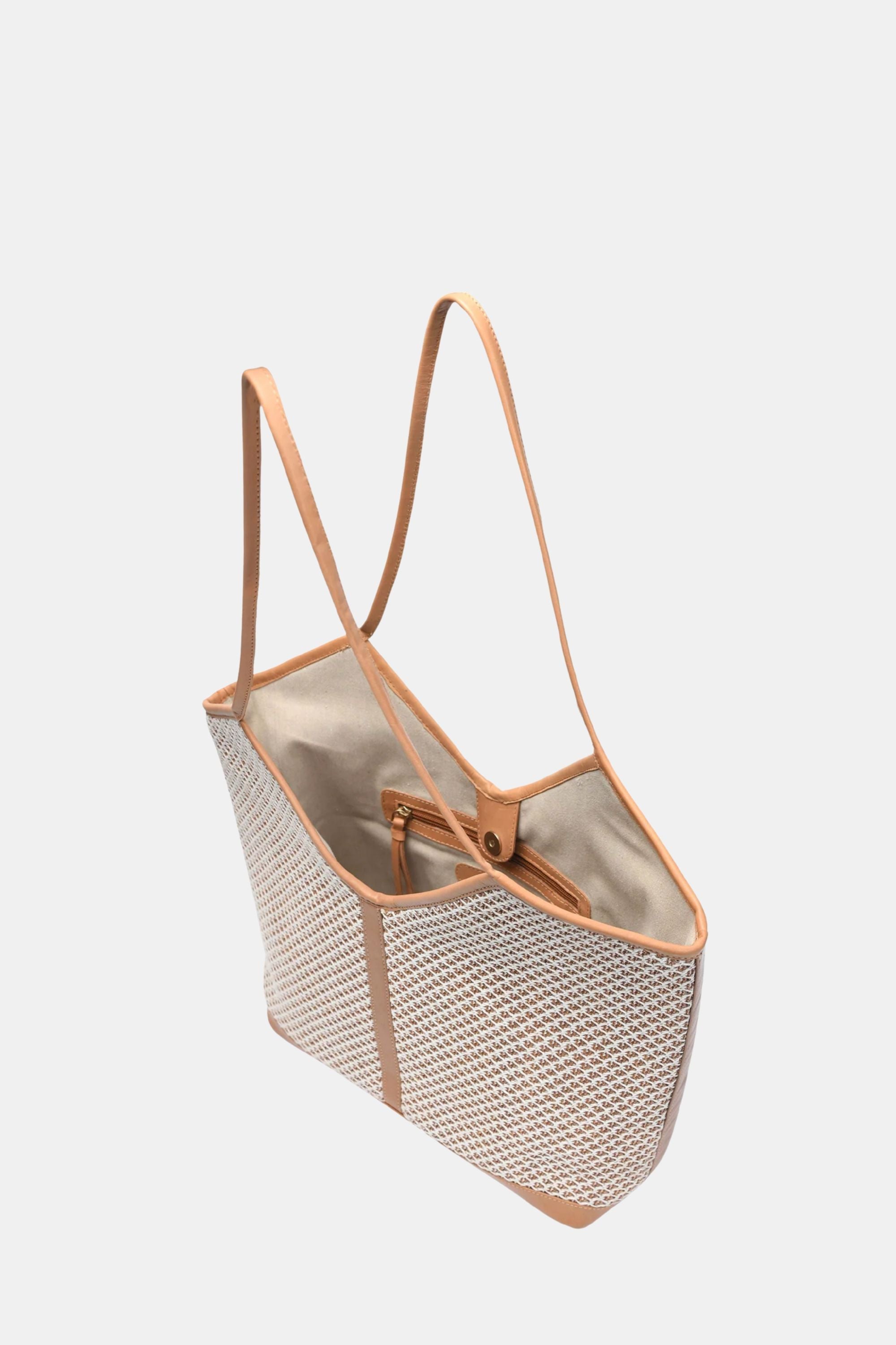 Jelavu - Lilliana Large Raffia Tote - Cognac Leather Trim