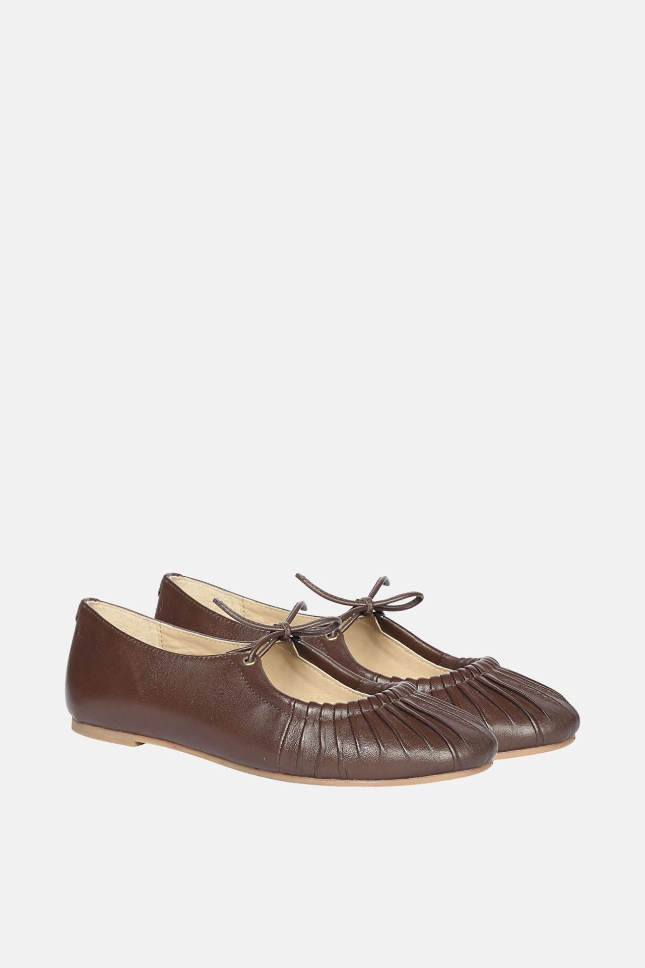 Jelavu - Ellie Ruched Lace-up Ballerina - Chocolate Leather - Jelavu.com