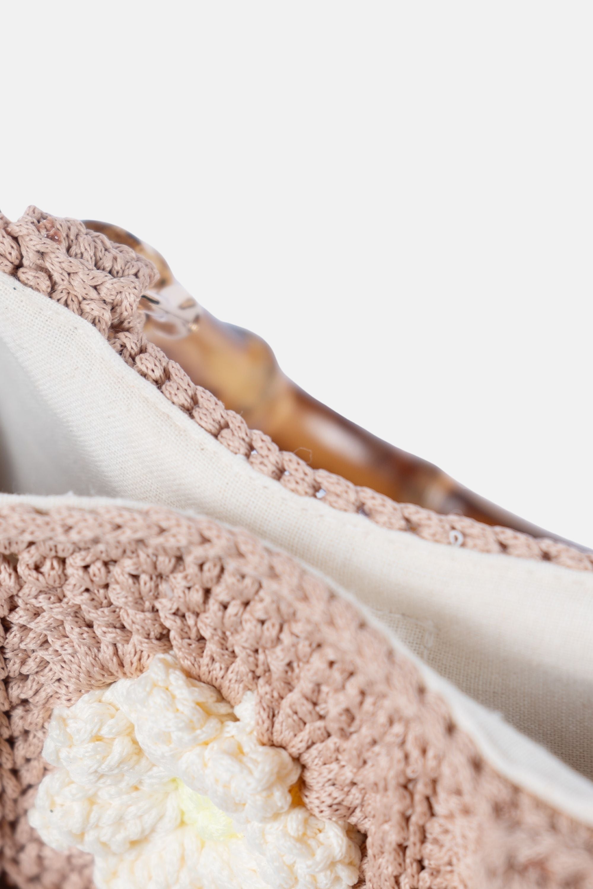 Jelavu - Blossom Crochet Crossbody Bag with Bamboo Handle - Beige / Daisy - Jelavu.com