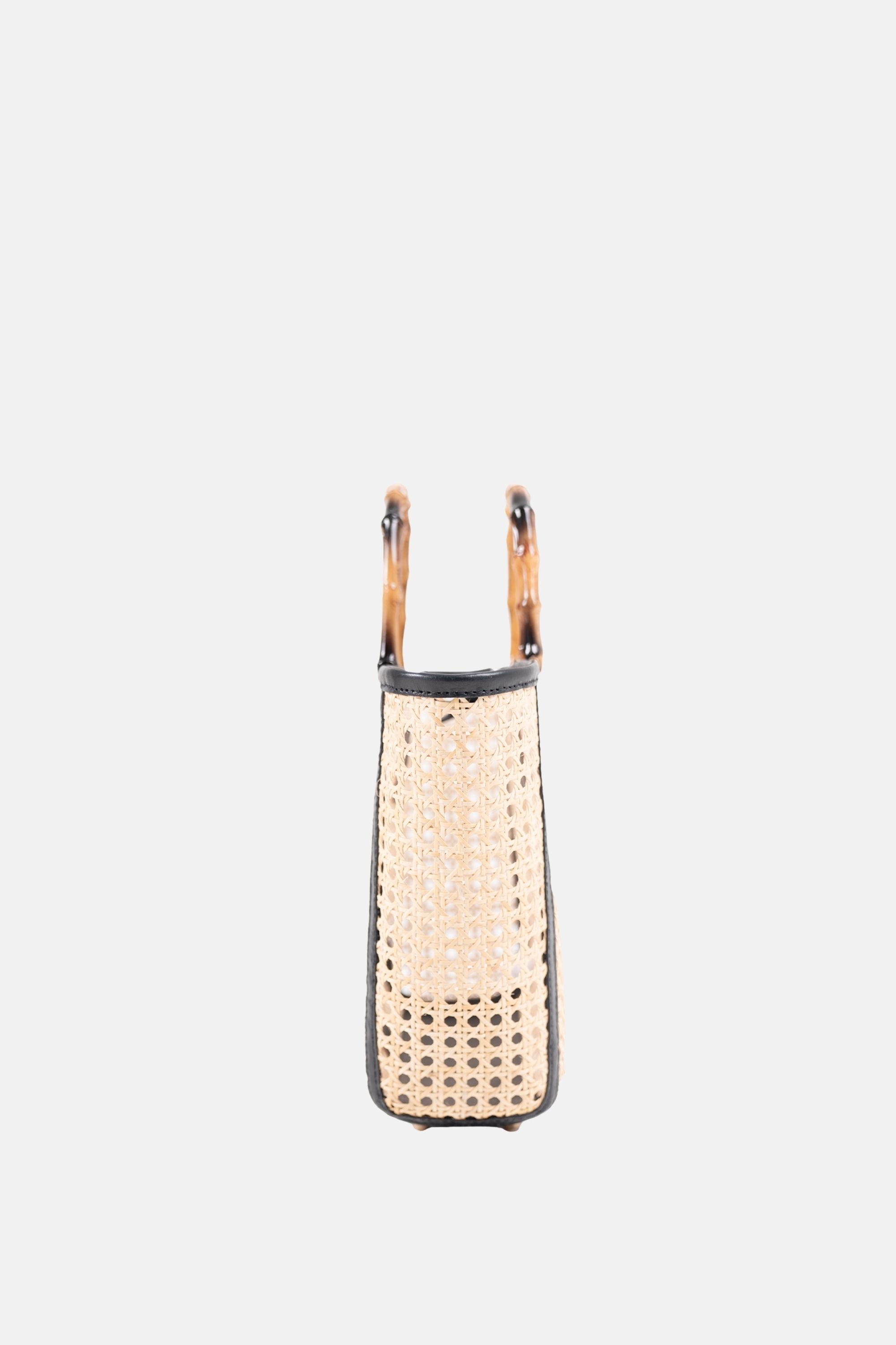 Bristol Medium Cane Tote with Bamboo Handle- Black Leather - Jelavu.com