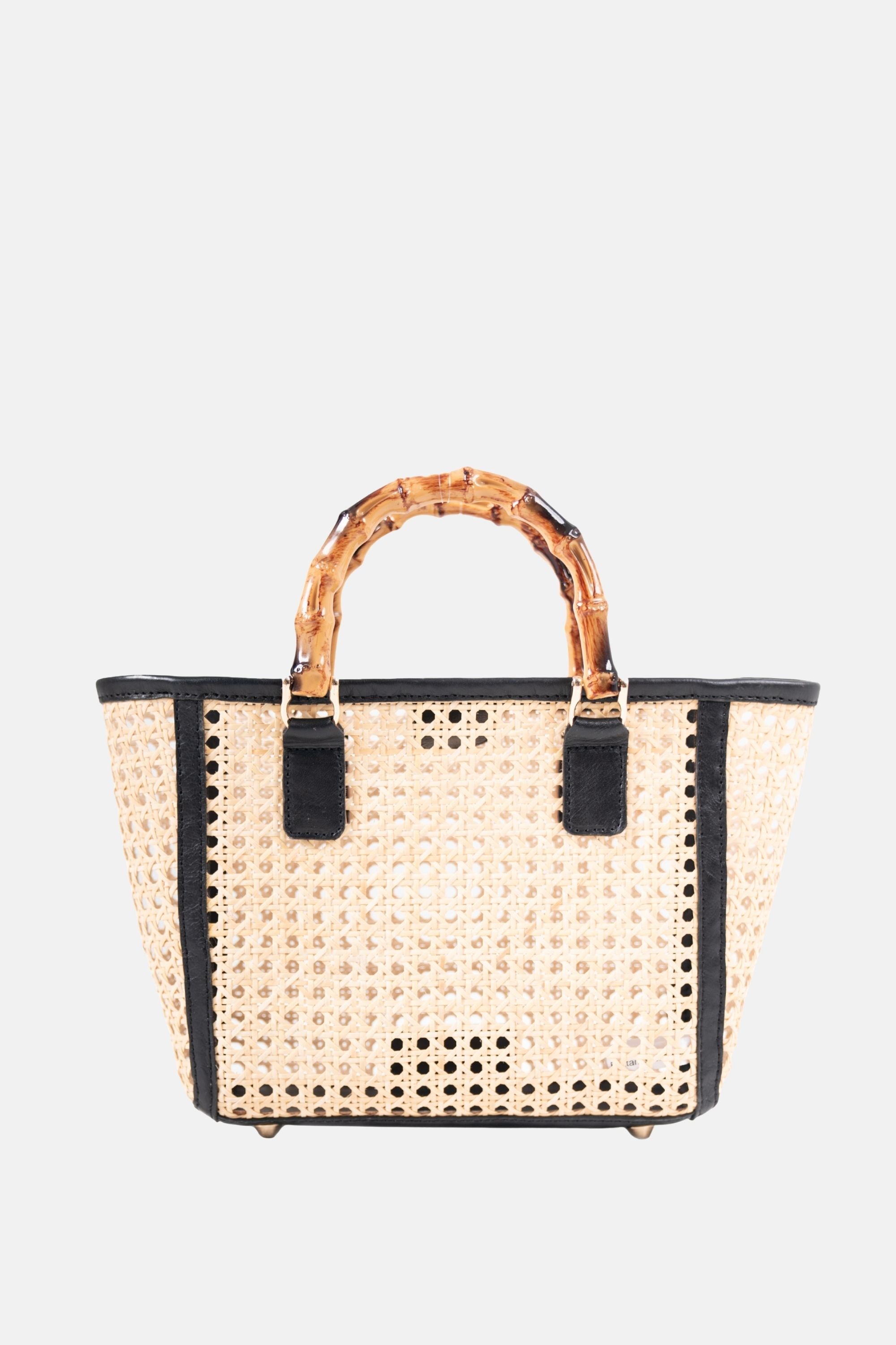 Bristol Medium Cane Tote with Bamboo Handle- Black Leather - Jelavu.com