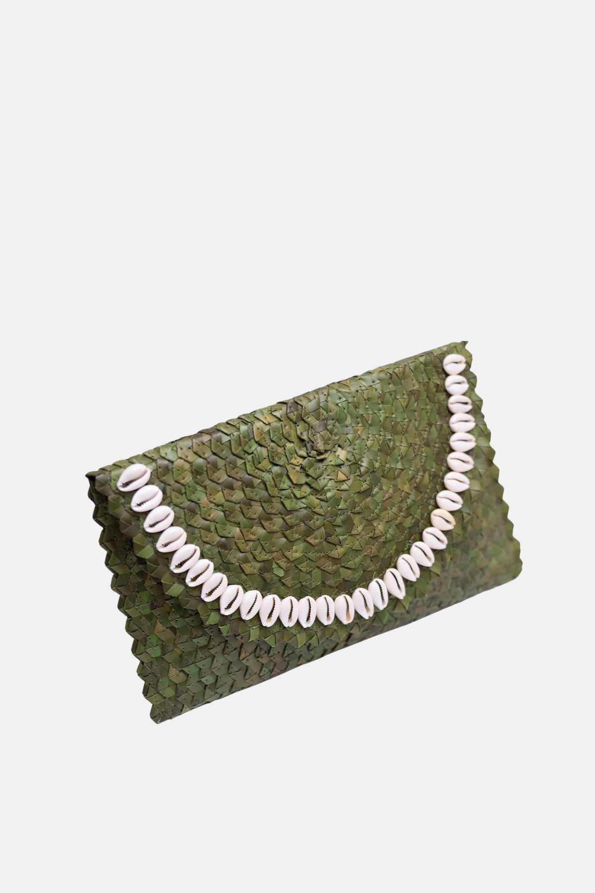 Coco Natural Shell Small Clutch - Moss Green