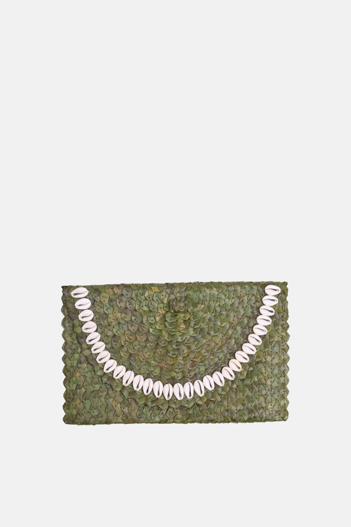 Coco Natural Shell Small Clutch - Moss Green