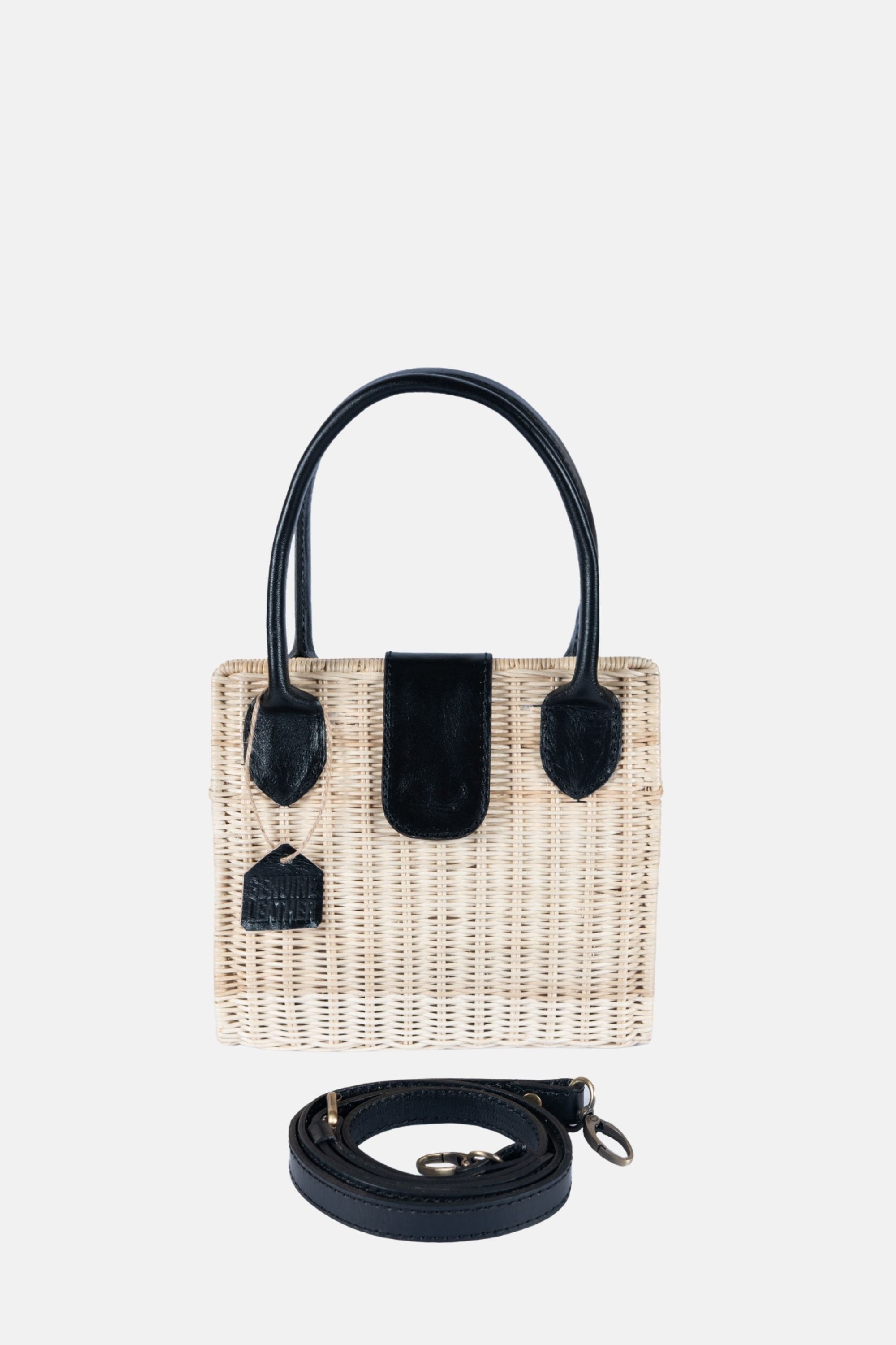Piper Rattan Medium Crossbody - Black Leather - Jelavu.com