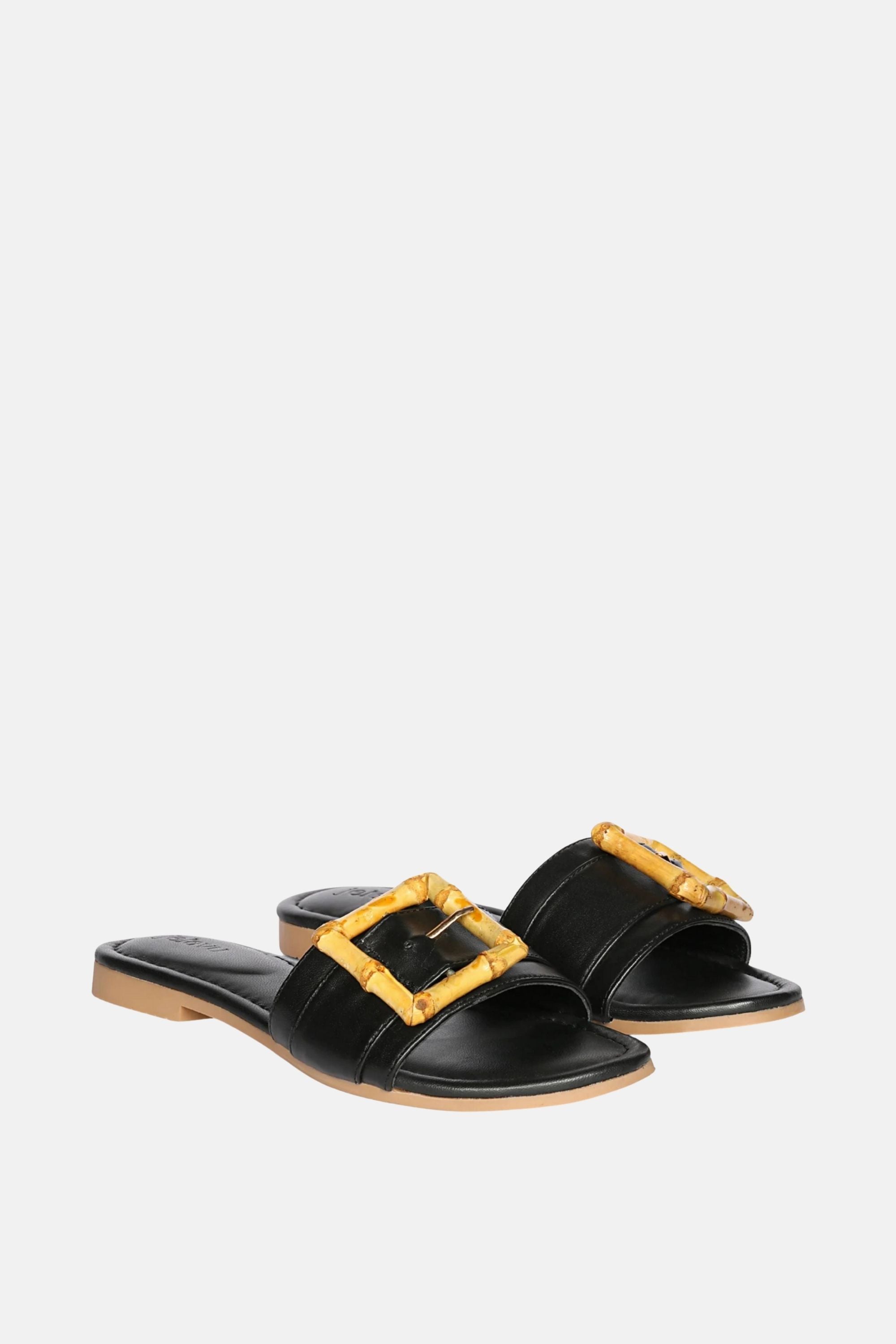 Jelavu - Amsterdam Bamboo Buckle Sandals - Black Leather - Jelavu.com