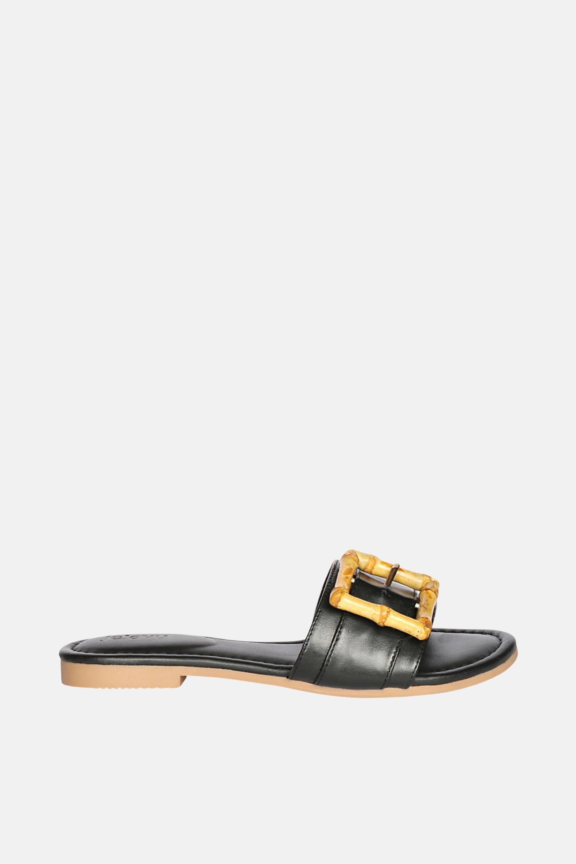 Jelavu - Amsterdam Bamboo Buckle Sandals - Black Leather - Jelavu.com