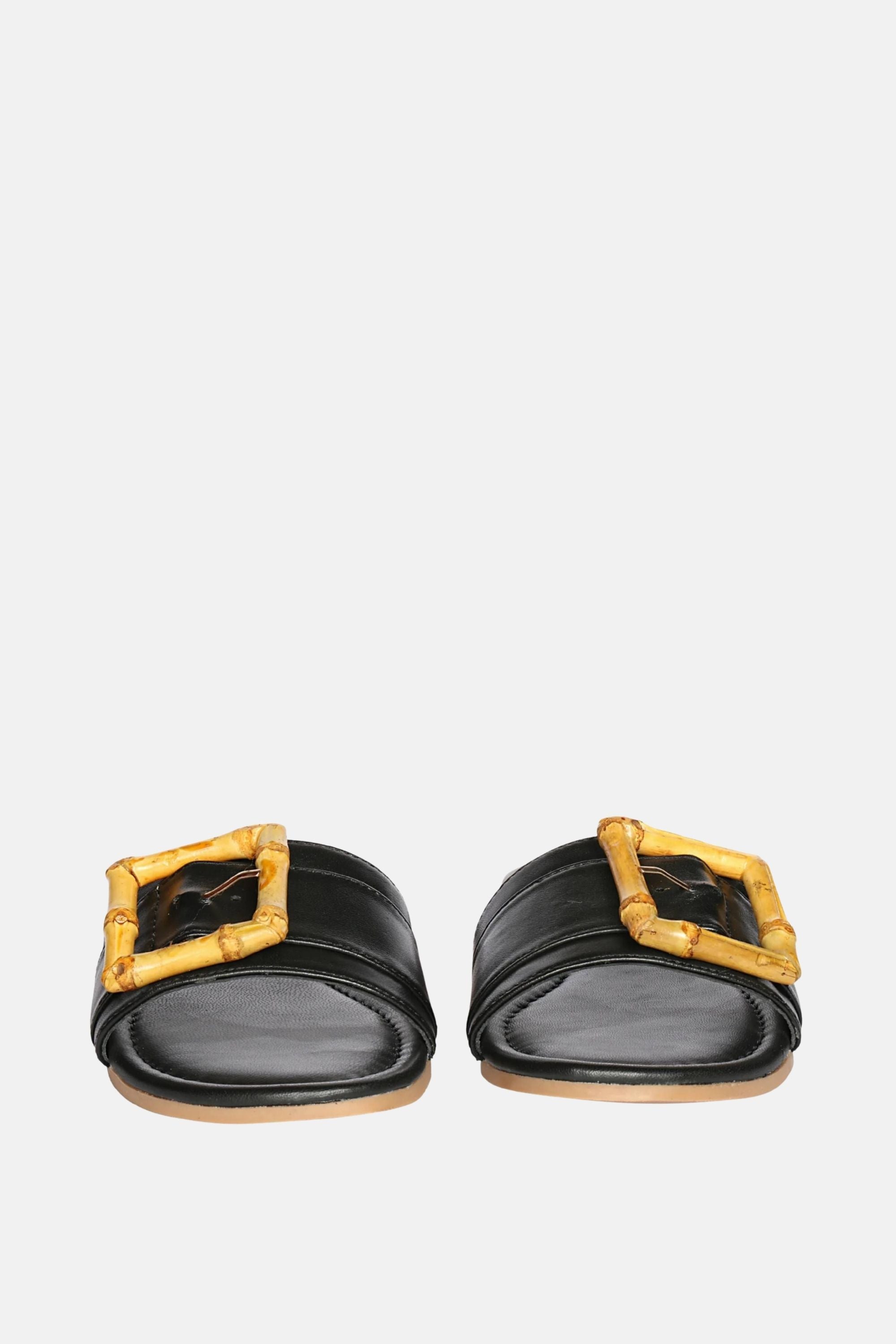 Jelavu - Amsterdam Bamboo Buckle Sandals - Black Leather - Jelavu.com