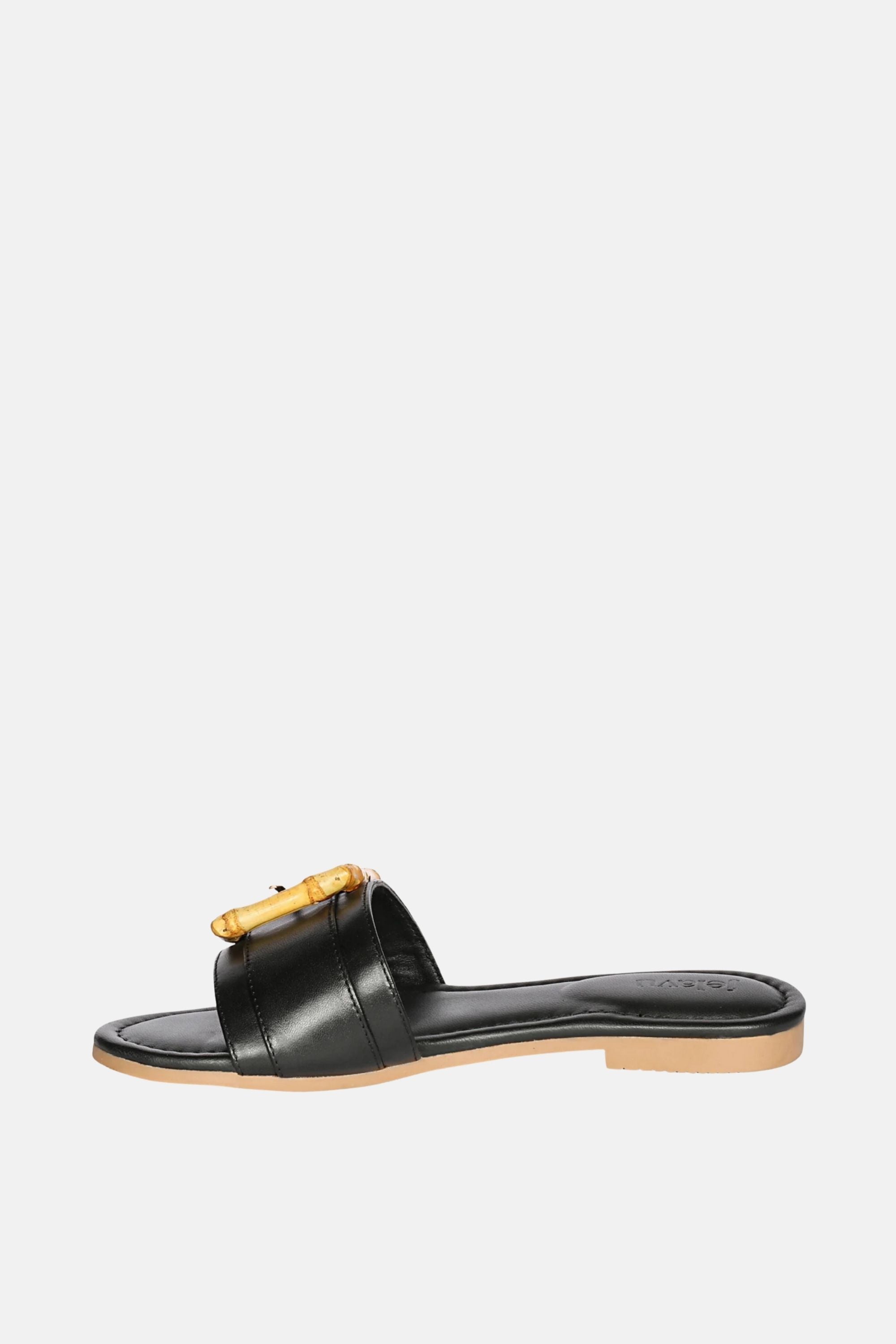 Jelavu - Amsterdam Bamboo Buckle Sandals - Black Leather - Jelavu.com