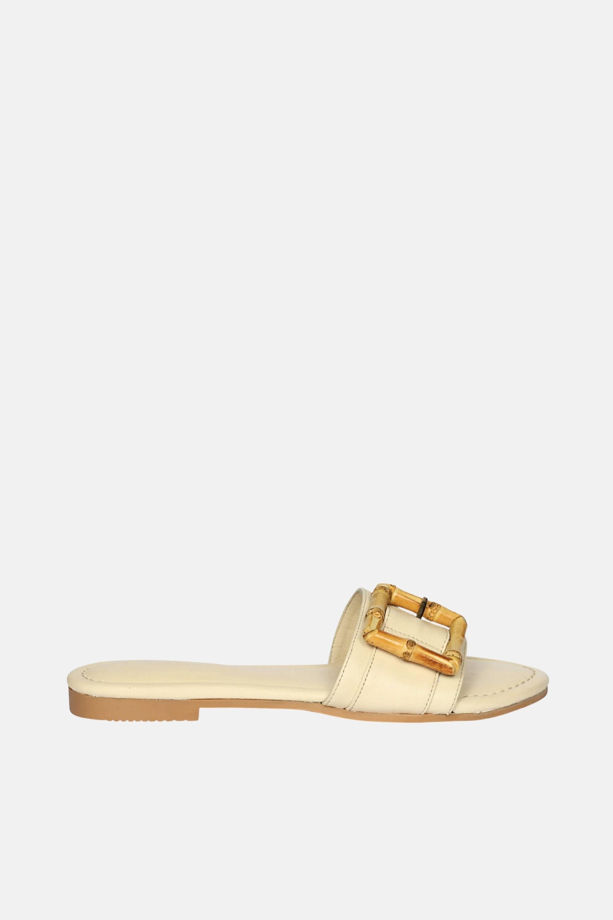 Jelavu - Amsterdam Bamboo Buckle Sandals - Ivory Leather - Jelavu.com