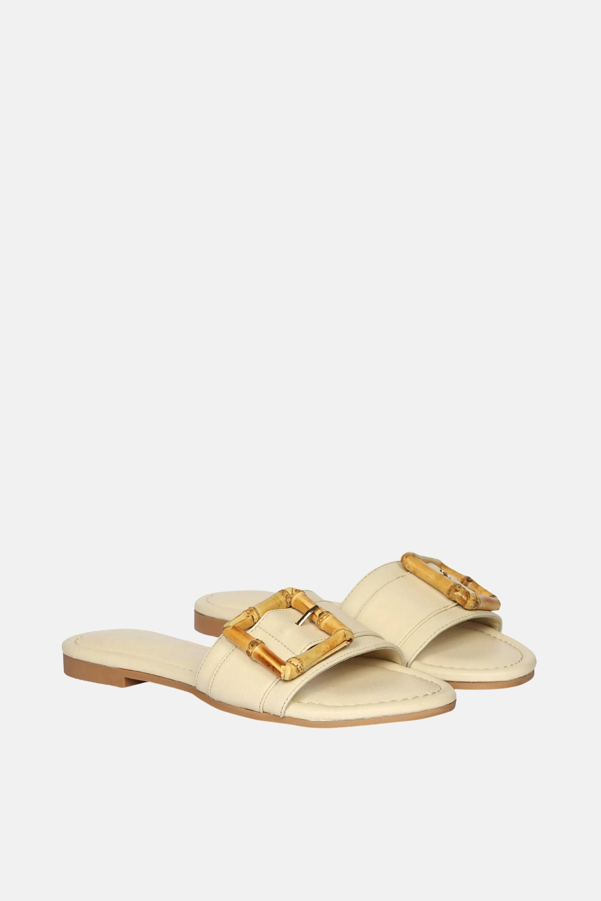 Jelavu - Amsterdam Bamboo Buckle Sandals - Ivory Leather - Jelavu.com