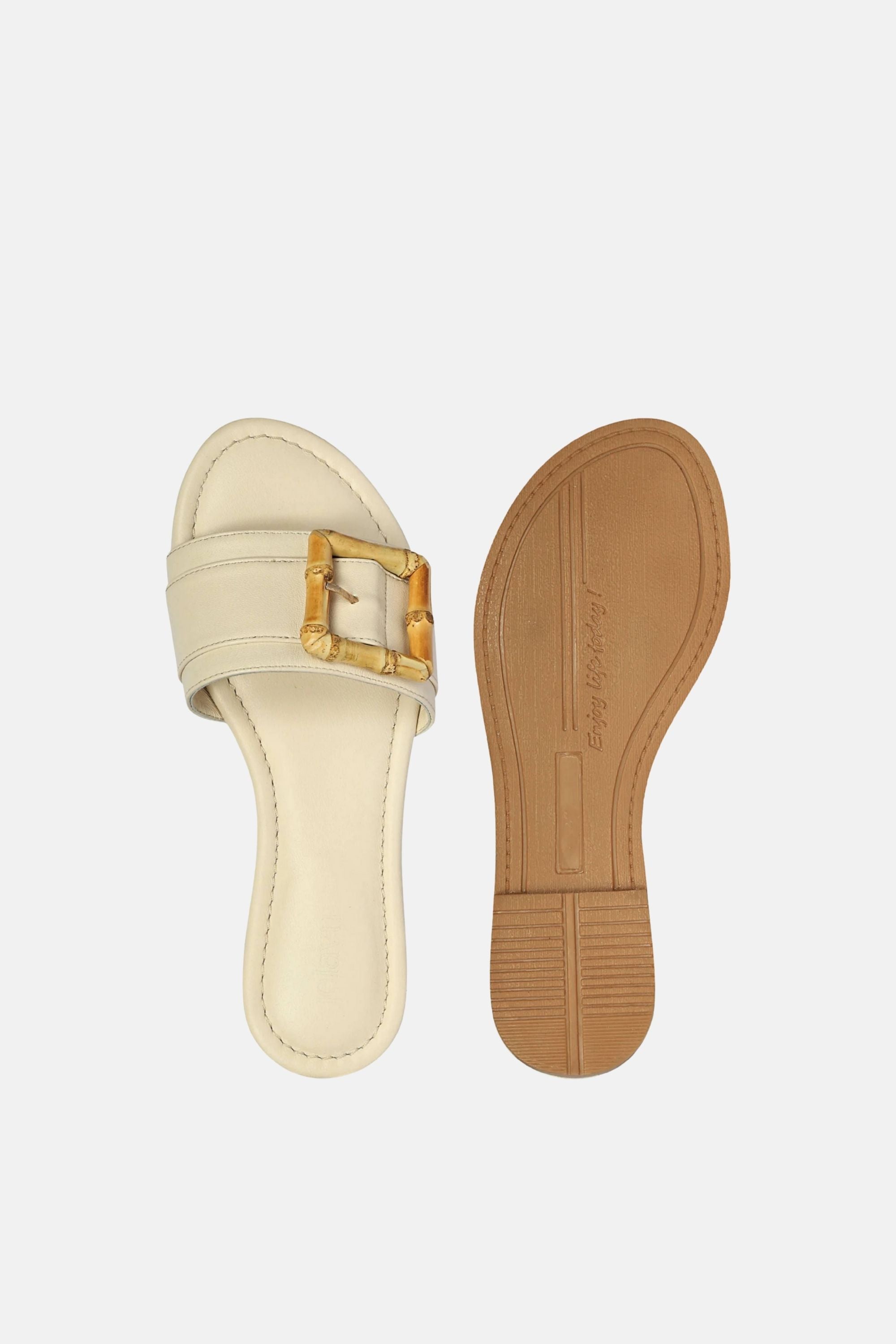 Jelavu - Amsterdam Bamboo Buckle Sandals - Ivory Leather - Jelavu.com