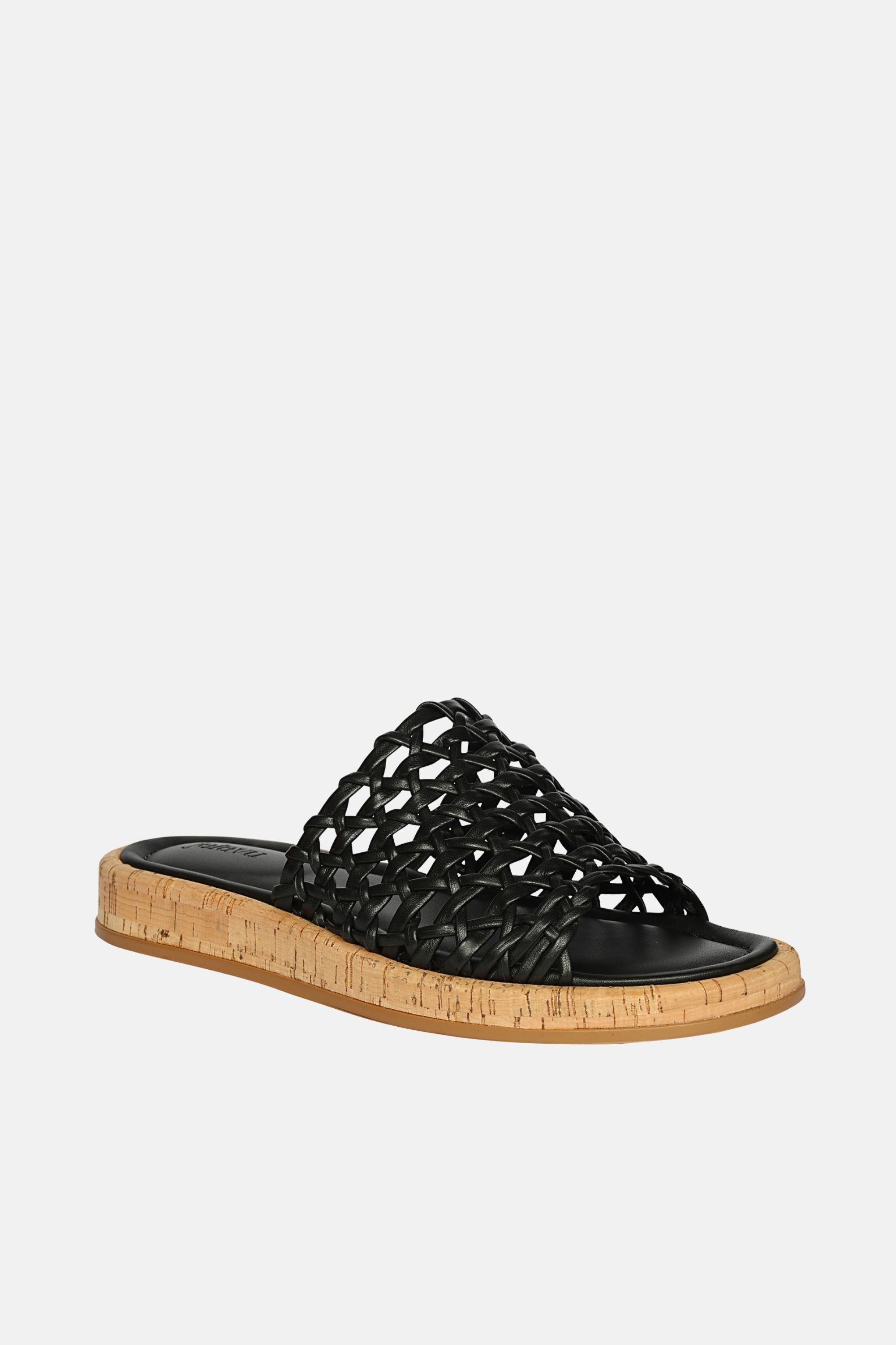Jelavu - Cloud Leather Woven Sandals - Black Leather - Jelavu.com