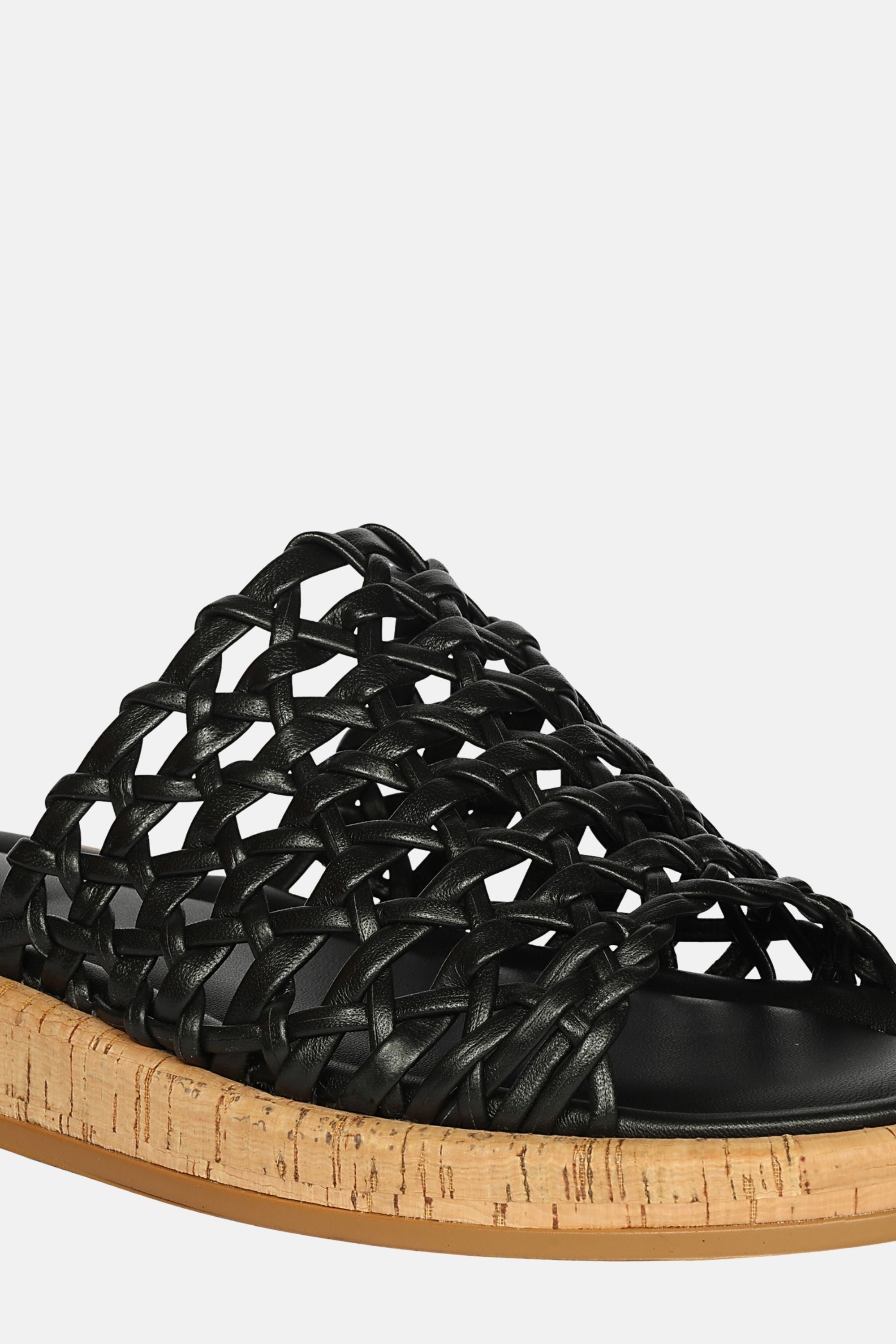 Jelavu - Cloud Leather Woven Sandals - Black Leather - Jelavu.com