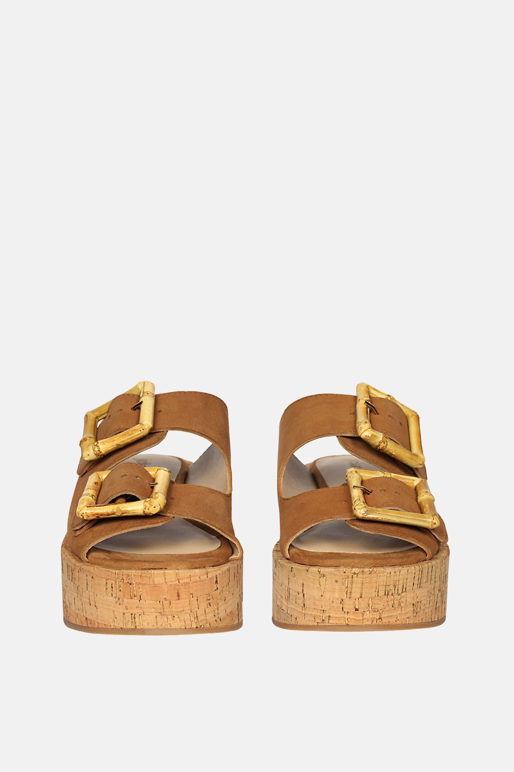 Jelavu - Corkie Platform Sandals with Bamboo Buckle - Cognac Suede