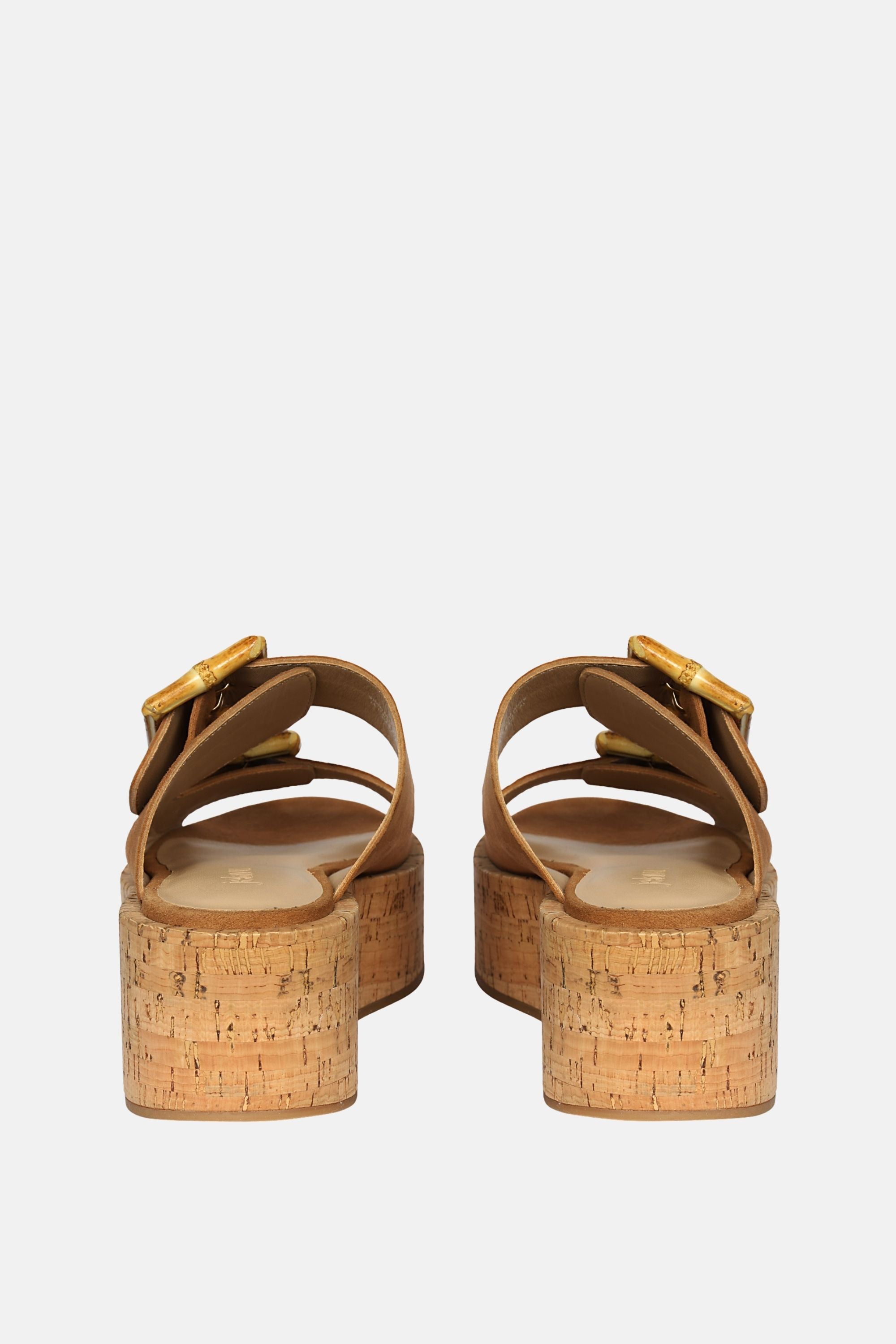 Jelavu - Corkie Platform Sandals with Bamboo Buckle - Cognac Suede - Jelavu.com
