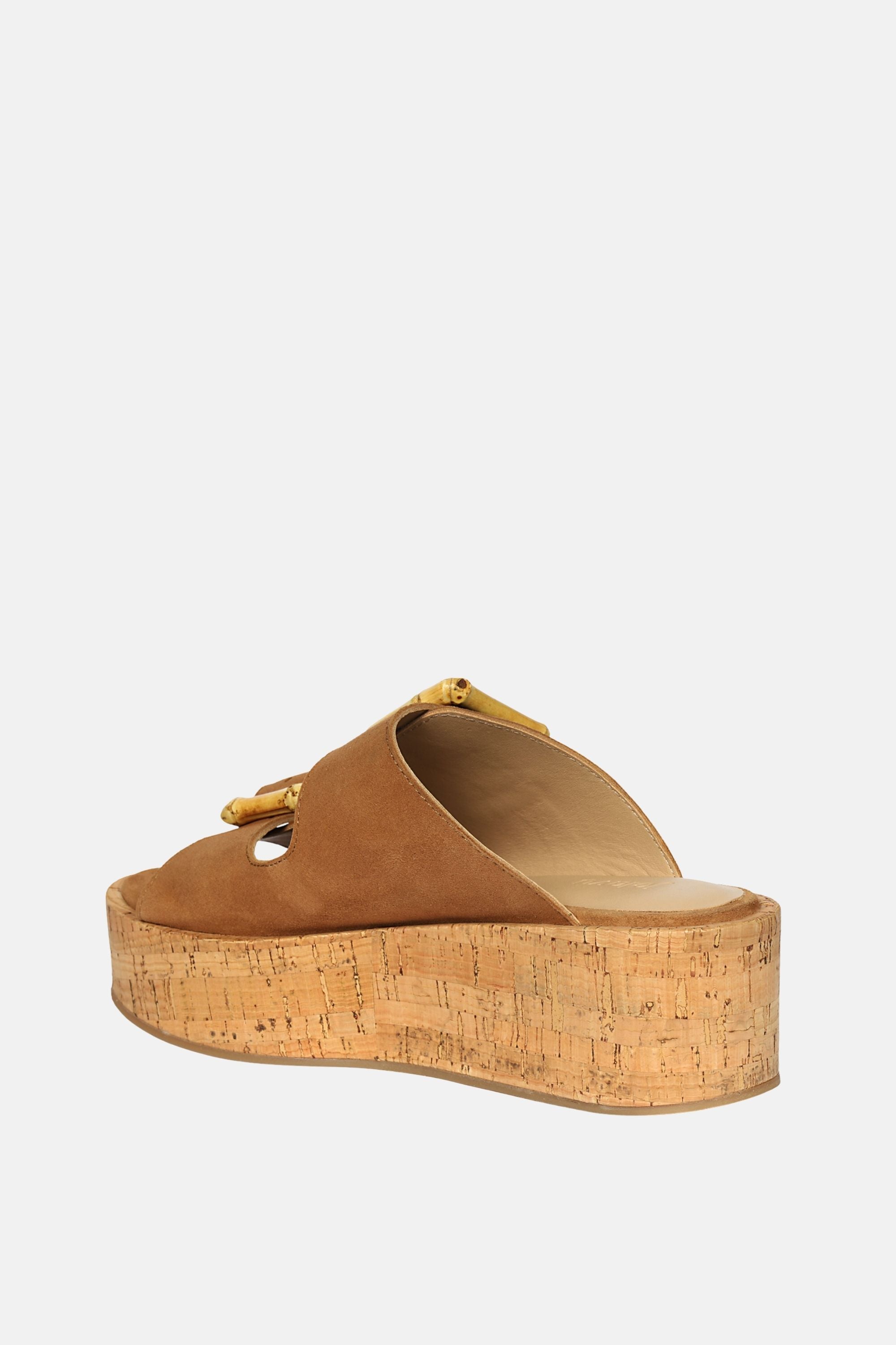 Jelavu - Corkie Platform Sandals with Bamboo Buckle - Cognac Suede - Jelavu.com