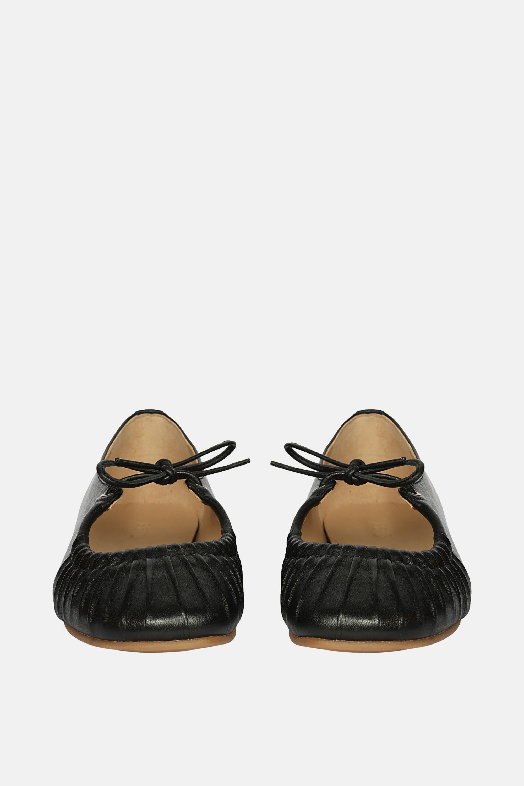 Jelavu - Ellie Ruched Lace-up Ballerina - Black Leather