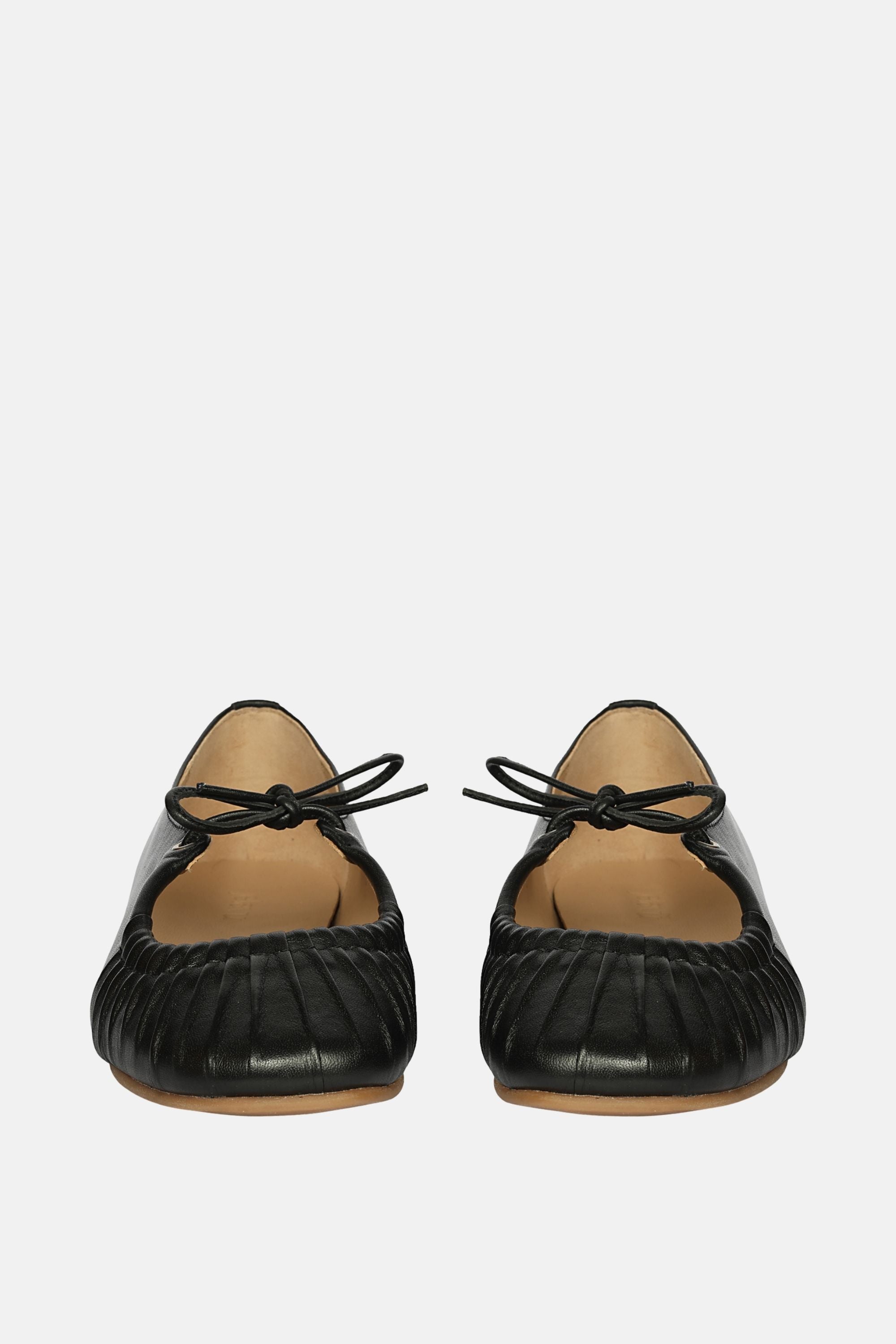 Jelavu - Ellie Ruched Lace-up Ballerina - Black Leather - Jelavu.com