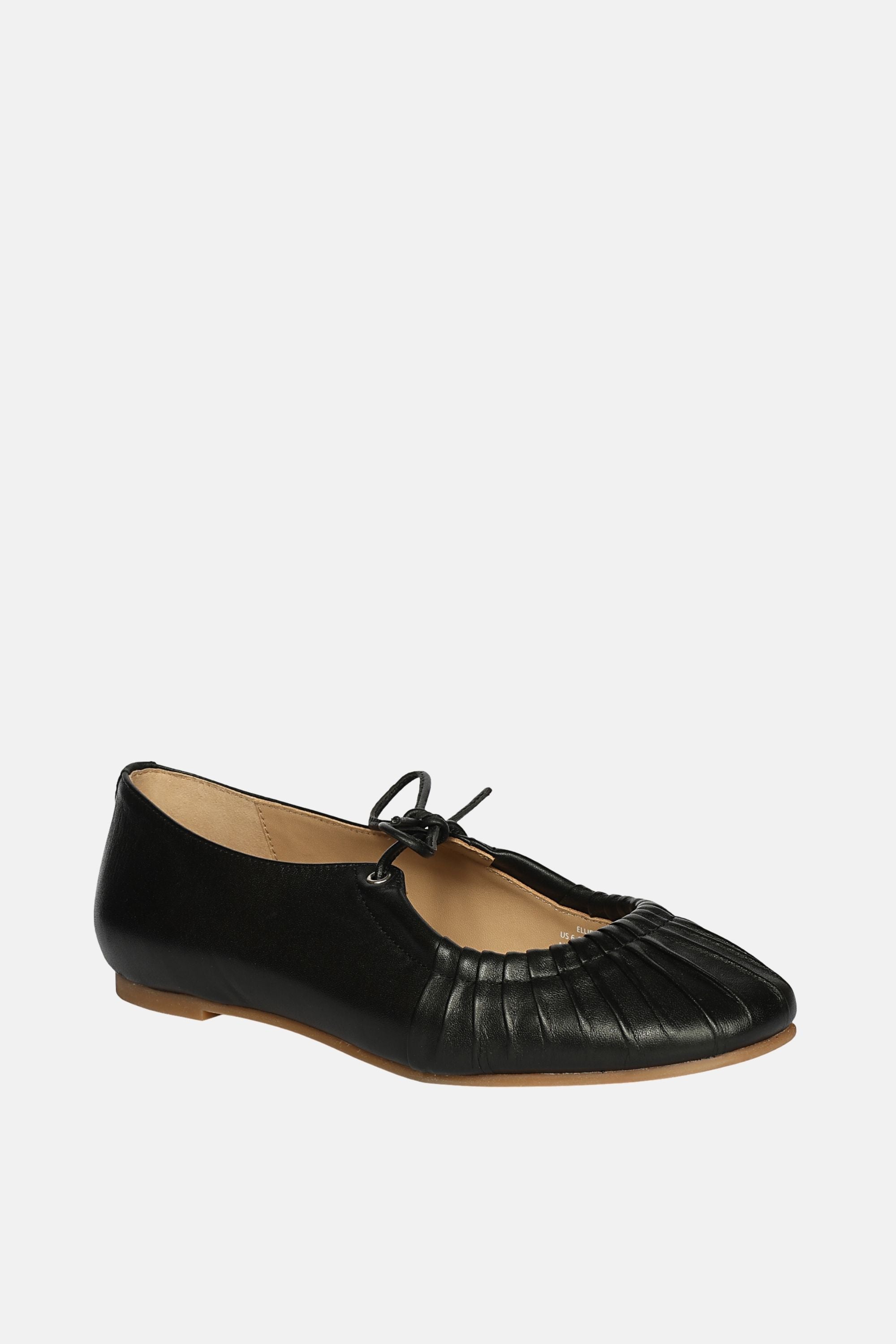 Jelavu - Ellie Ruched Lace-up Ballerina - Black Leather - Jelavu.com