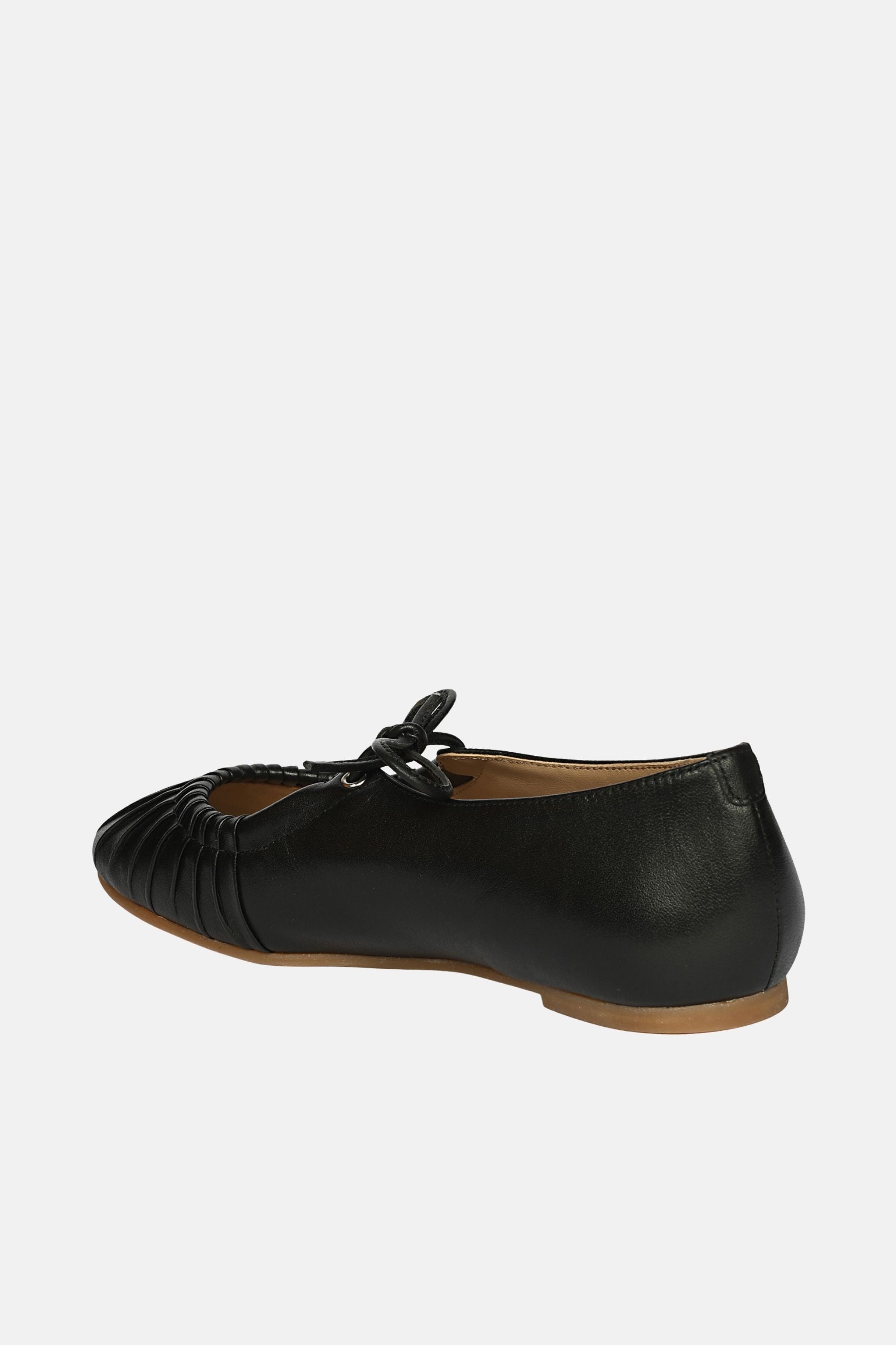 Jelavu - Ellie Ruched Lace-up Ballerina - Black Leather - Jelavu.com