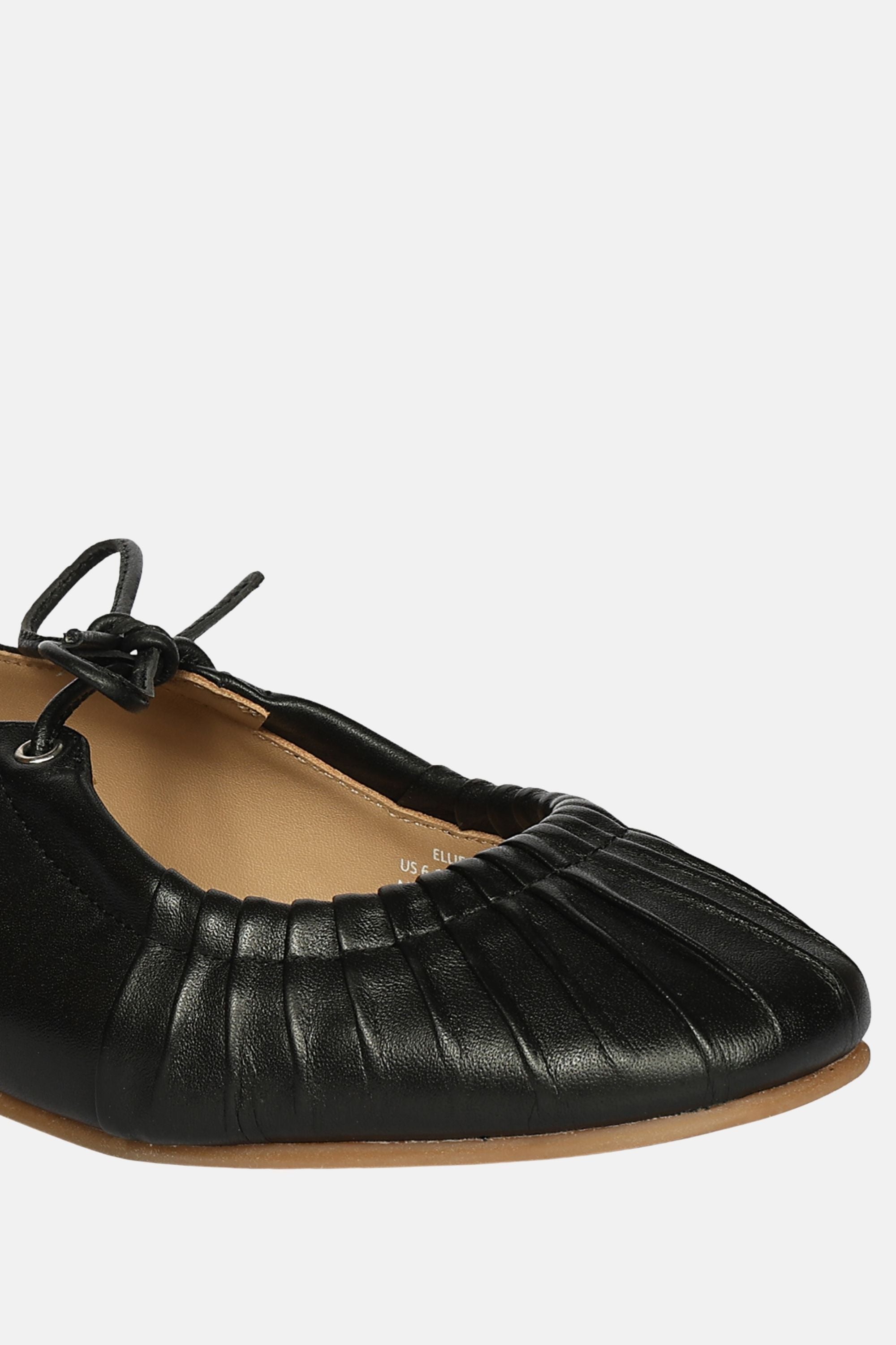 Jelavu - Ellie Ruched Lace-up Ballerina - Black Leather - Jelavu.com