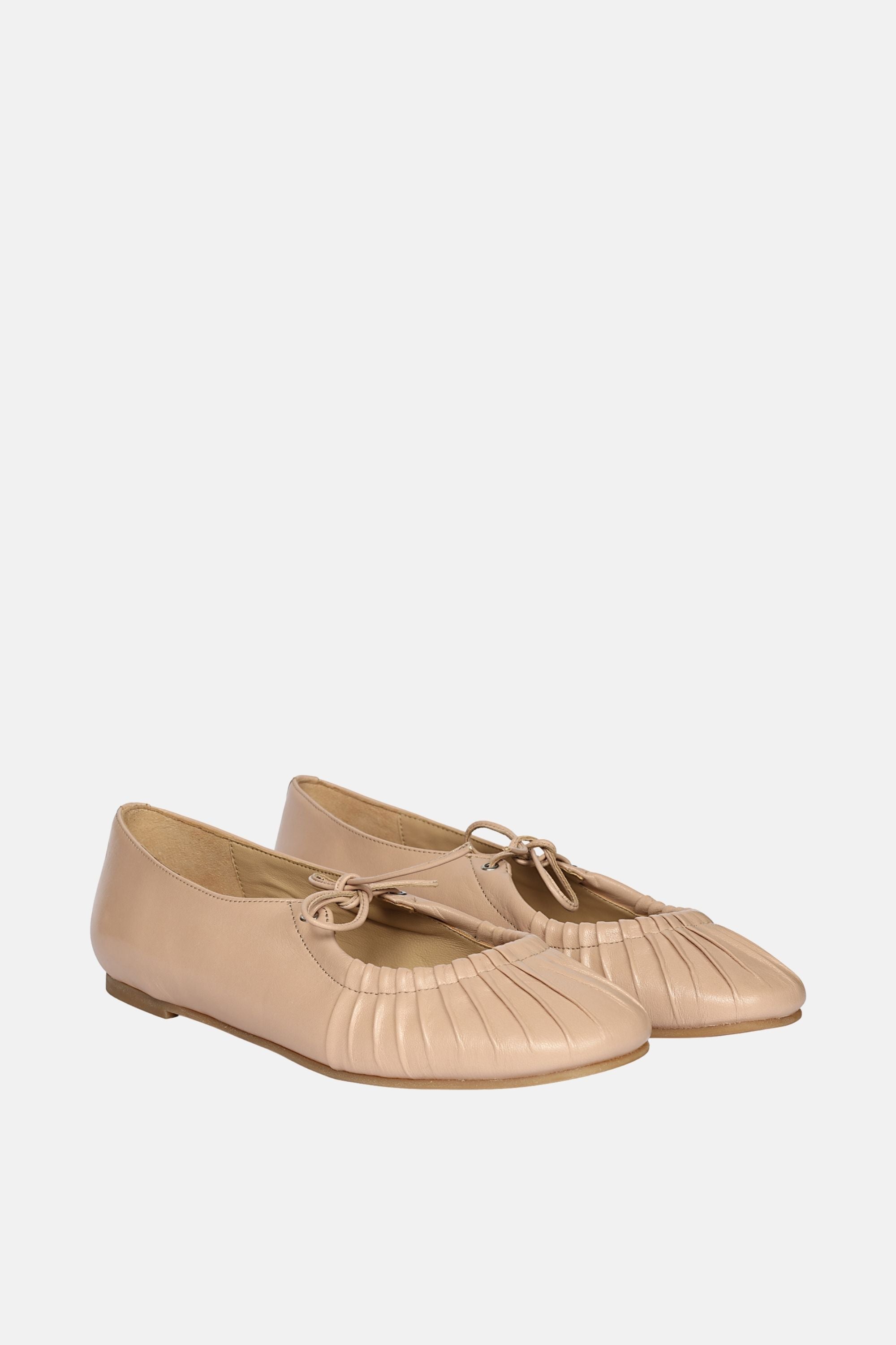 Jelavu - Ellie Ruched Lace-up Ballerina - Nude Leather - Jelavu.com