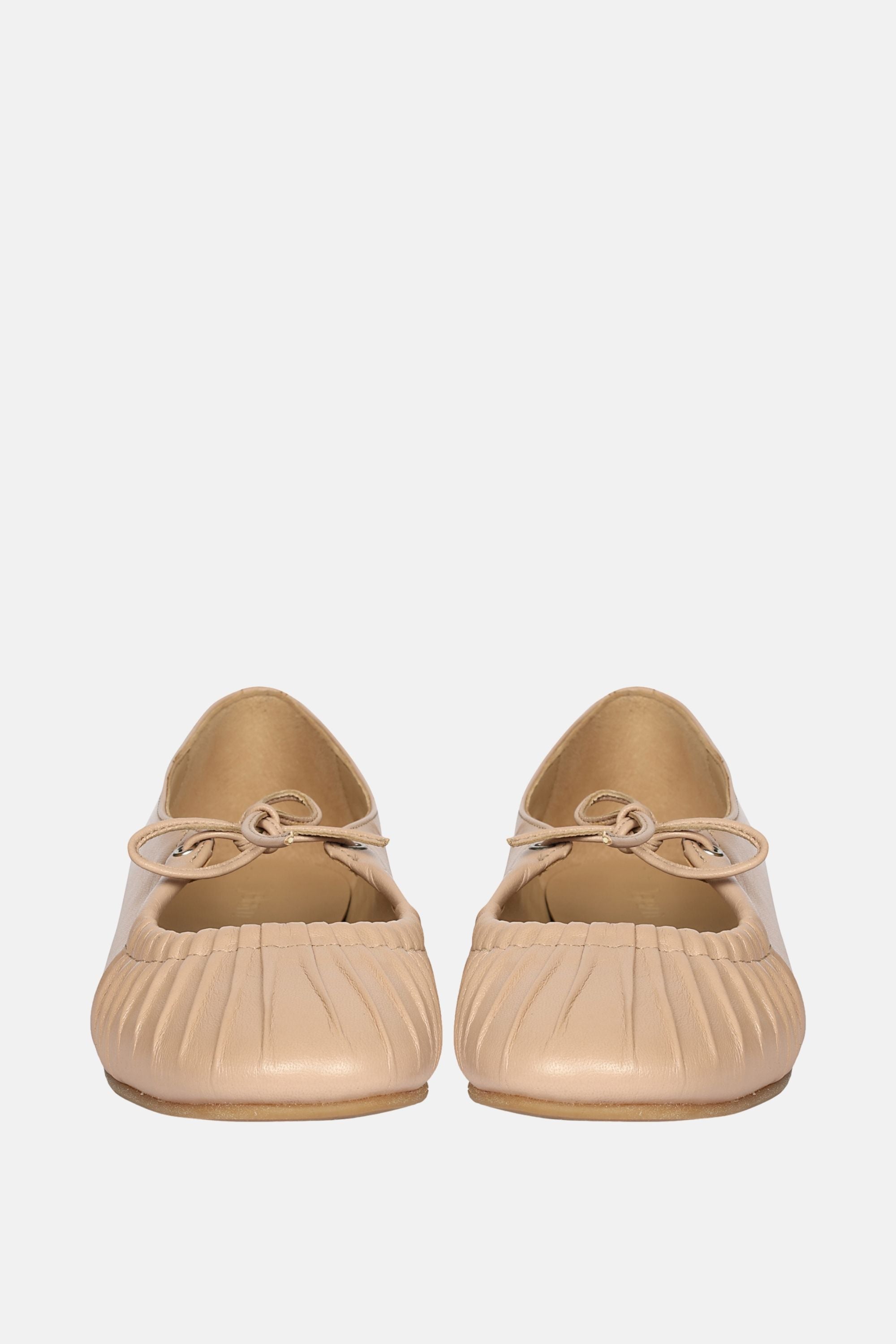 Jelavu - Ellie Ruched Lace-up Ballerina - Nude Leather - Jelavu.com