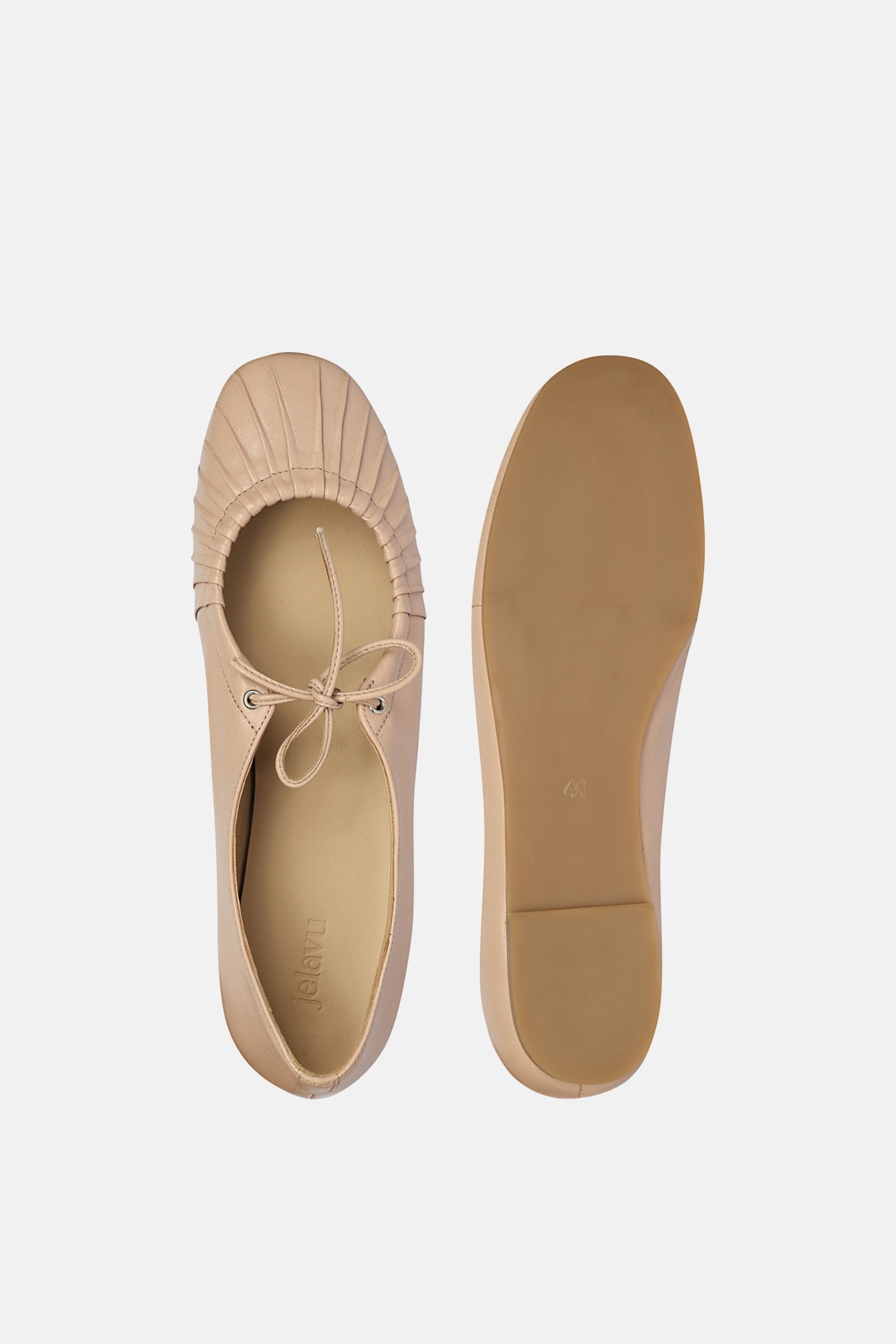 Jelavu - Ellie Ruched Lace-up Ballerina - Nude Leather - Jelavu.com