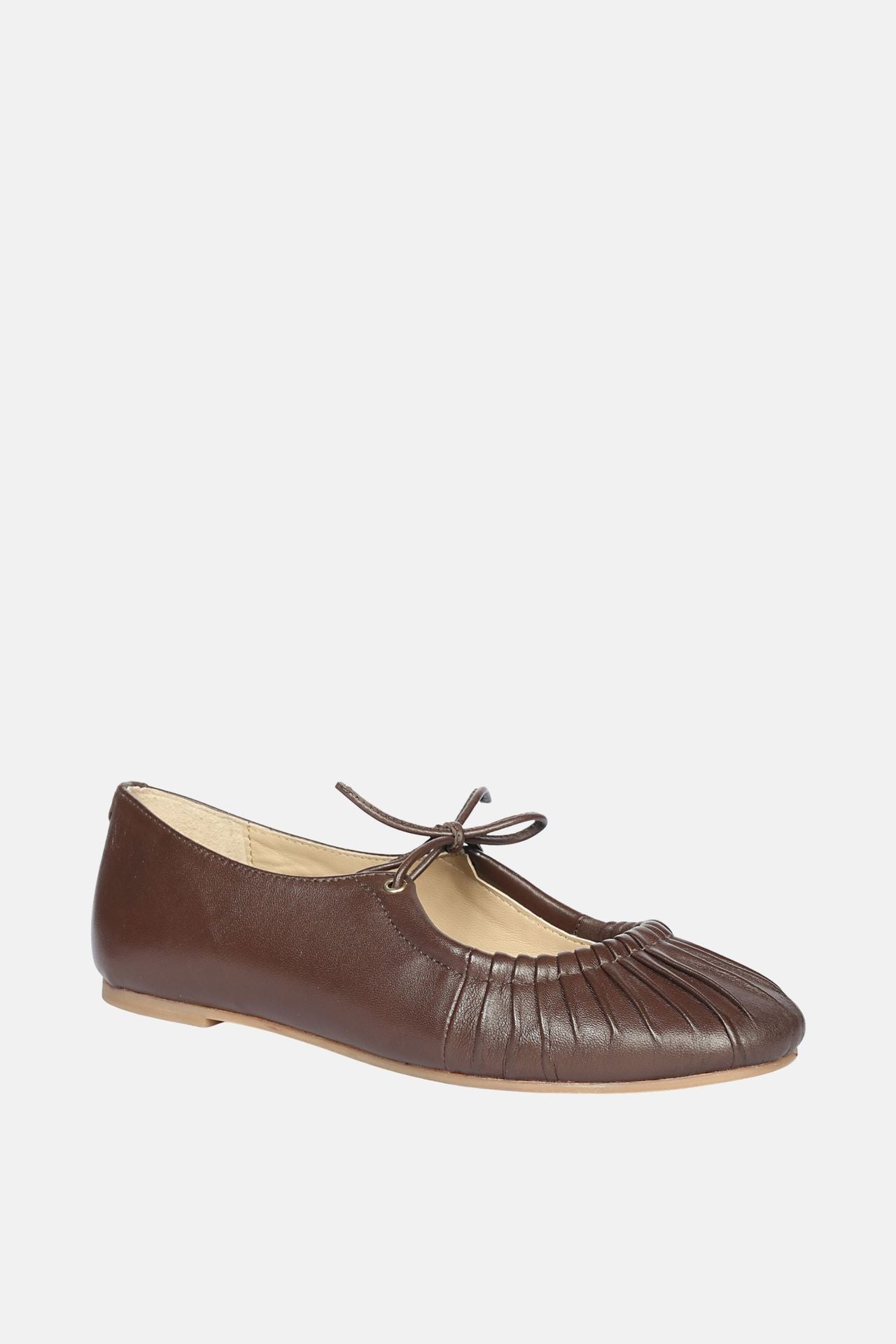Jelavu - Ellie Ruched Lace-up Ballerina - Chocolate Leather - Jelavu.com