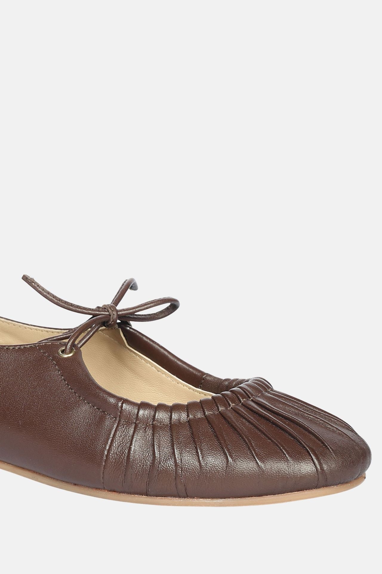 Jelavu - Ellie Ruched Lace-up Ballerina - Chocolate Leather - Jelavu.com