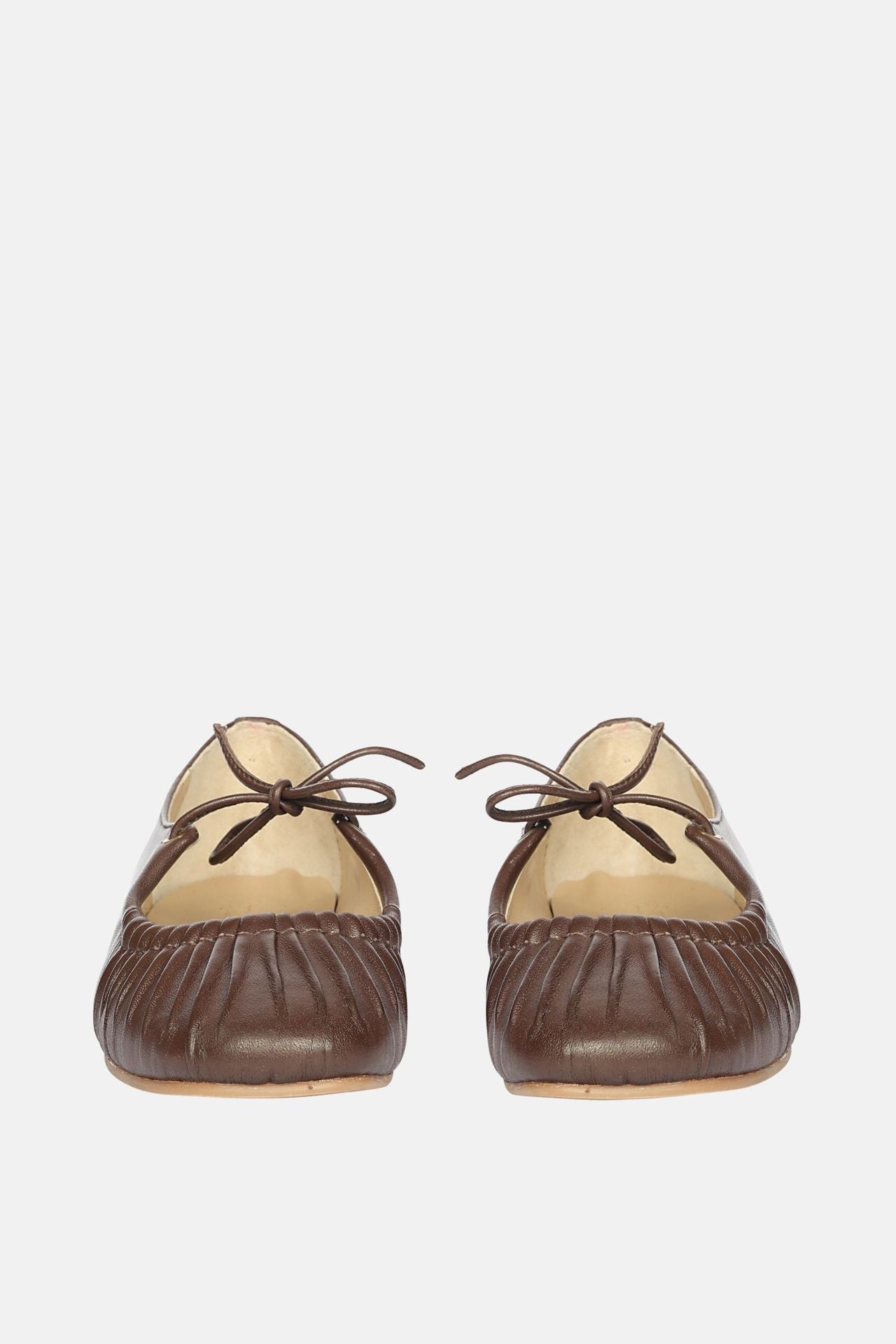 Jelavu - Ellie Ruched Lace-up Ballerina - Chocolate Leather - Jelavu.com