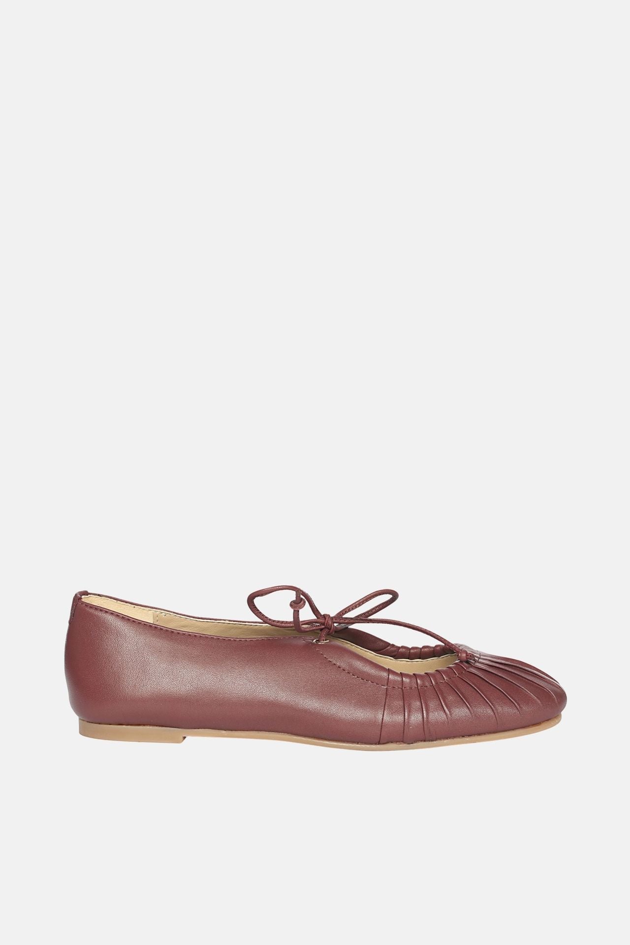 Jelavu - Ellie Ruched Lace-up Ballerina - Burgundy Leather - Jelavu.com