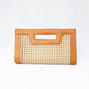 Venice long  - Cane Leather Clutch, rattan woven bag, resort bag
