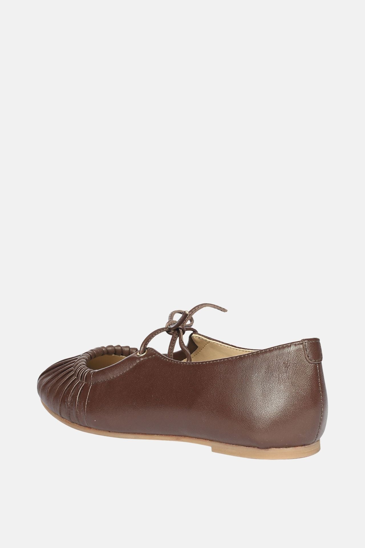 Jelavu - Ellie Ruched Lace-up Ballerina - Chocolate Leather - Jelavu.com