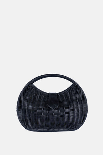 Jelavu - Artemis Top Handle Medium Satchel - Black Rattan / Black Leather - Jelavu.com