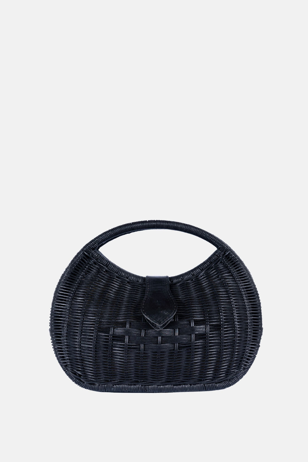 Jelavu - Artemis Top Handle Medium Satchel - Black Rattan / Black Leather - Jelavu.com
