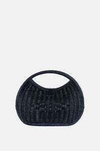 Jelavu - Artemis Top Handle Medium Satchel - Black Rattan / Black Leather - Jelavu.com