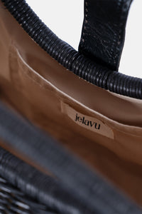 Jelavu - Artemis Top Handle Medium Satchel - Black Rattan / Black Leather - Jelavu.com