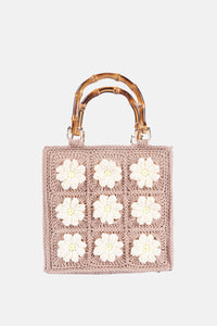 Jelavu - Blossom Crochet Crossbody Bag with Bamboo Handle - Beige / Daisy - Jelavu.com