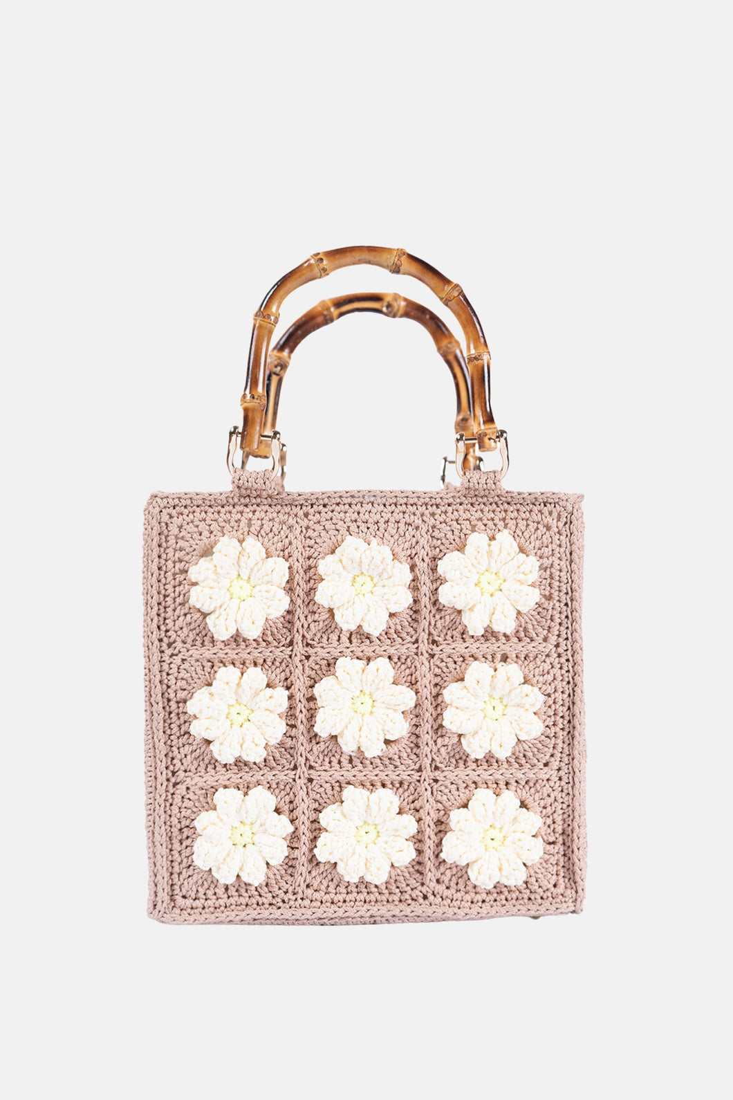 Jelavu - Blossom Crochet Crossbody Bag with Bamboo Handle - Beige / Daisy - Jelavu.com