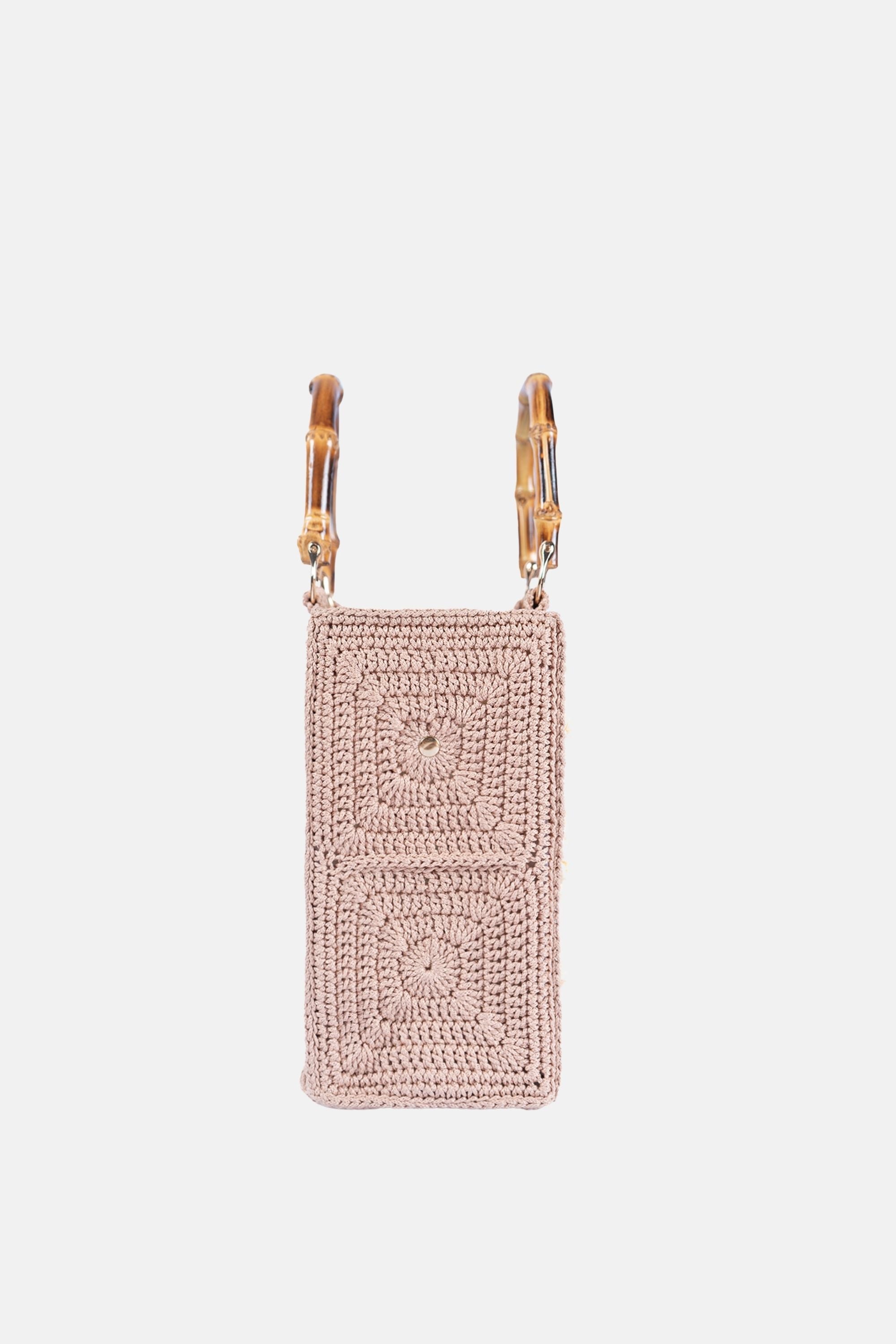 Jelavu - Blossom Crochet Crossbody Bag with Bamboo Handle - Beige / Daisy