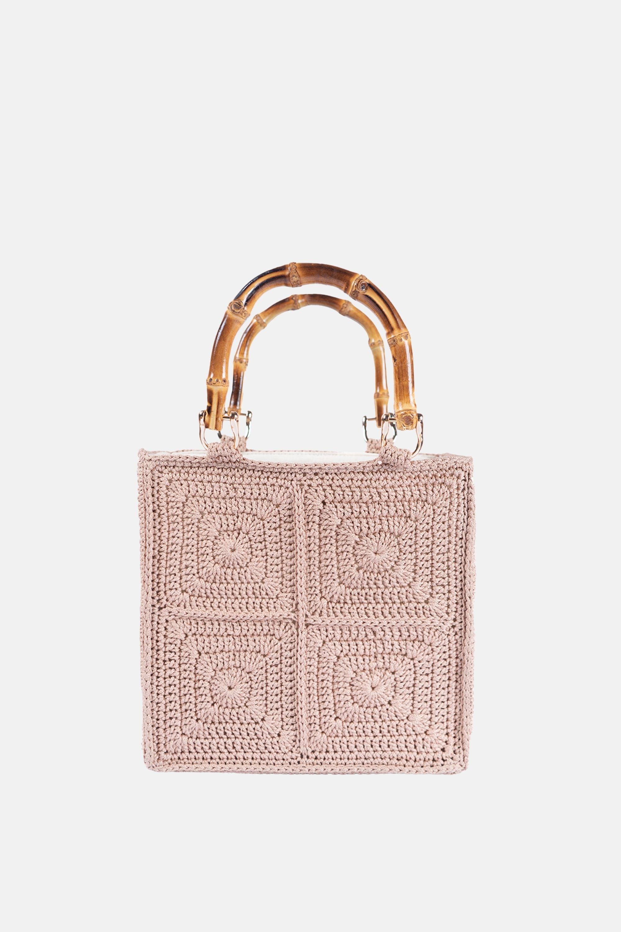 Jelavu - Blossom Crochet Crossbody Bag with Bamboo Handle - Beige / Daisy
