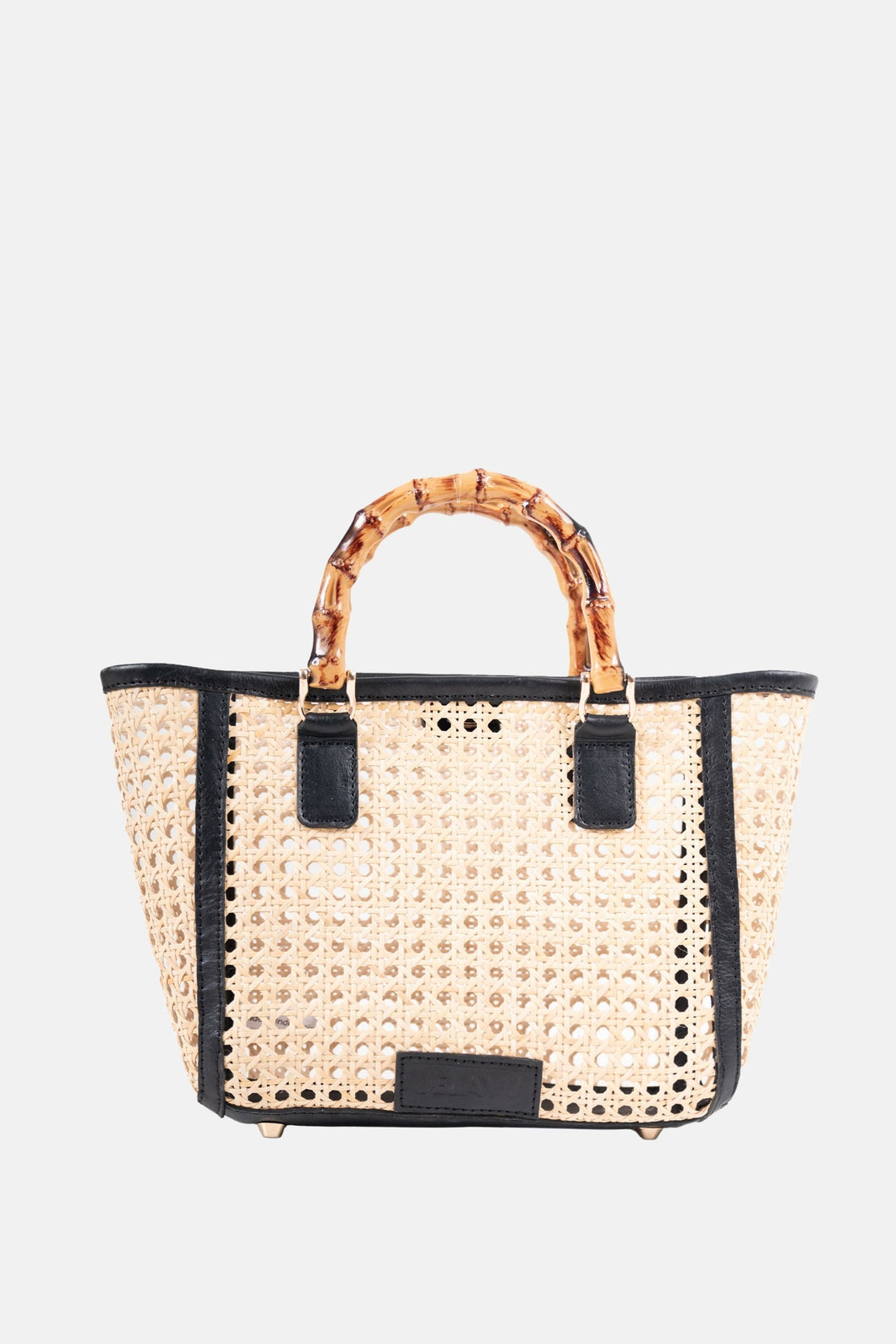 Jelavu - Bristol Medium Cane Tote with Bamboo Handle- Black Leather - Jelavu.com