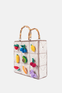 Jelavu - Calista Beige Chochet Bamboo Handle Crossbody with Fruit Charms