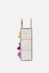 Jelavu - Calista Beige Chochet Bamboo Handle Crossbody with Fruit Charms