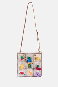 Jelavu - Calista Beige Chochet Bamboo Handle Crossbody with Fruit Charms