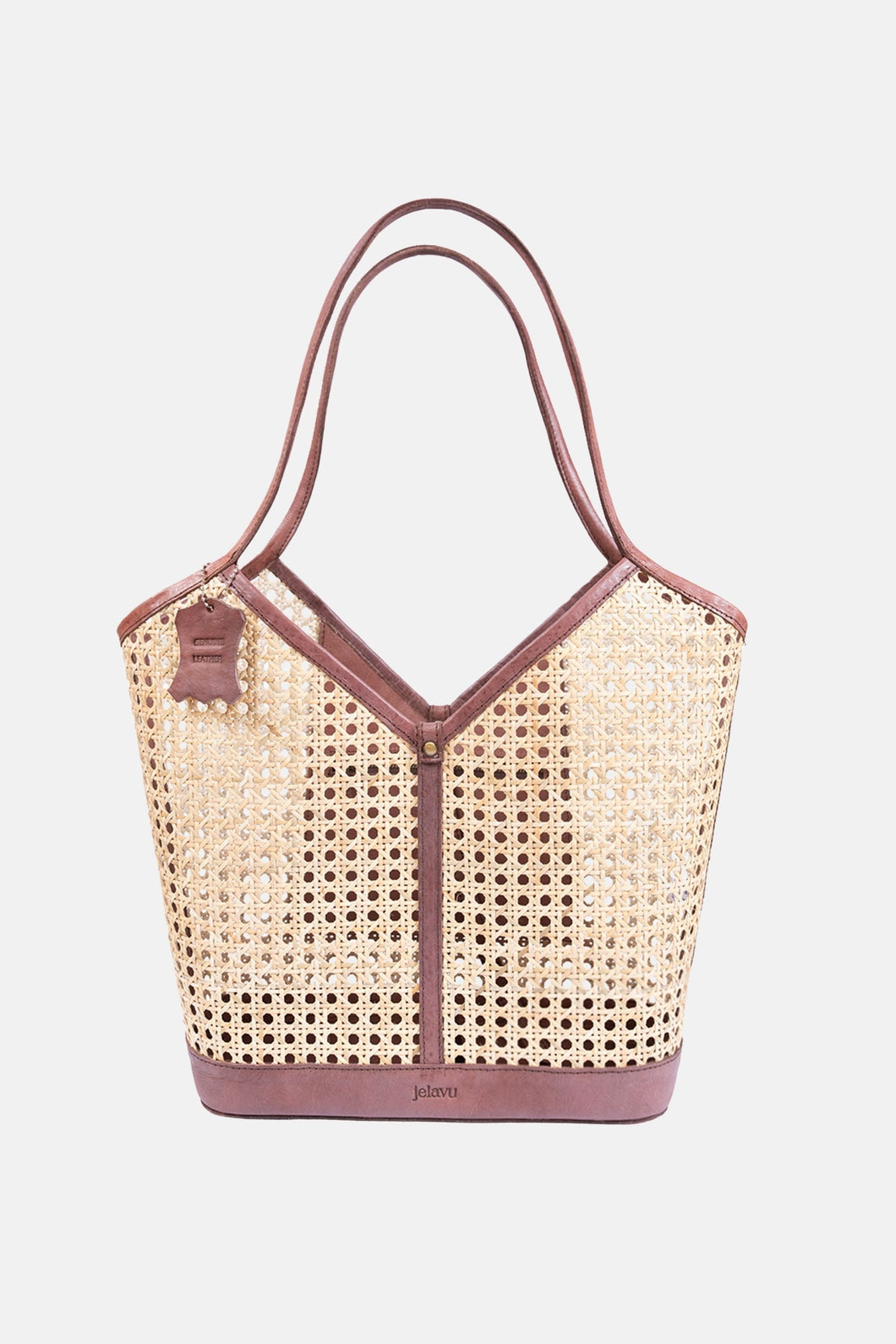 Jelavu - Ophelia Cane Large Tote Bag - Chocolate Leather Trim - Jelavu.com