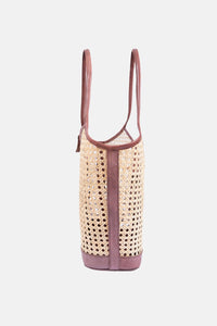 Jelavu - Ophelia Cane Large Tote Bag - Chocolate Leather Trim - Jelavu.com