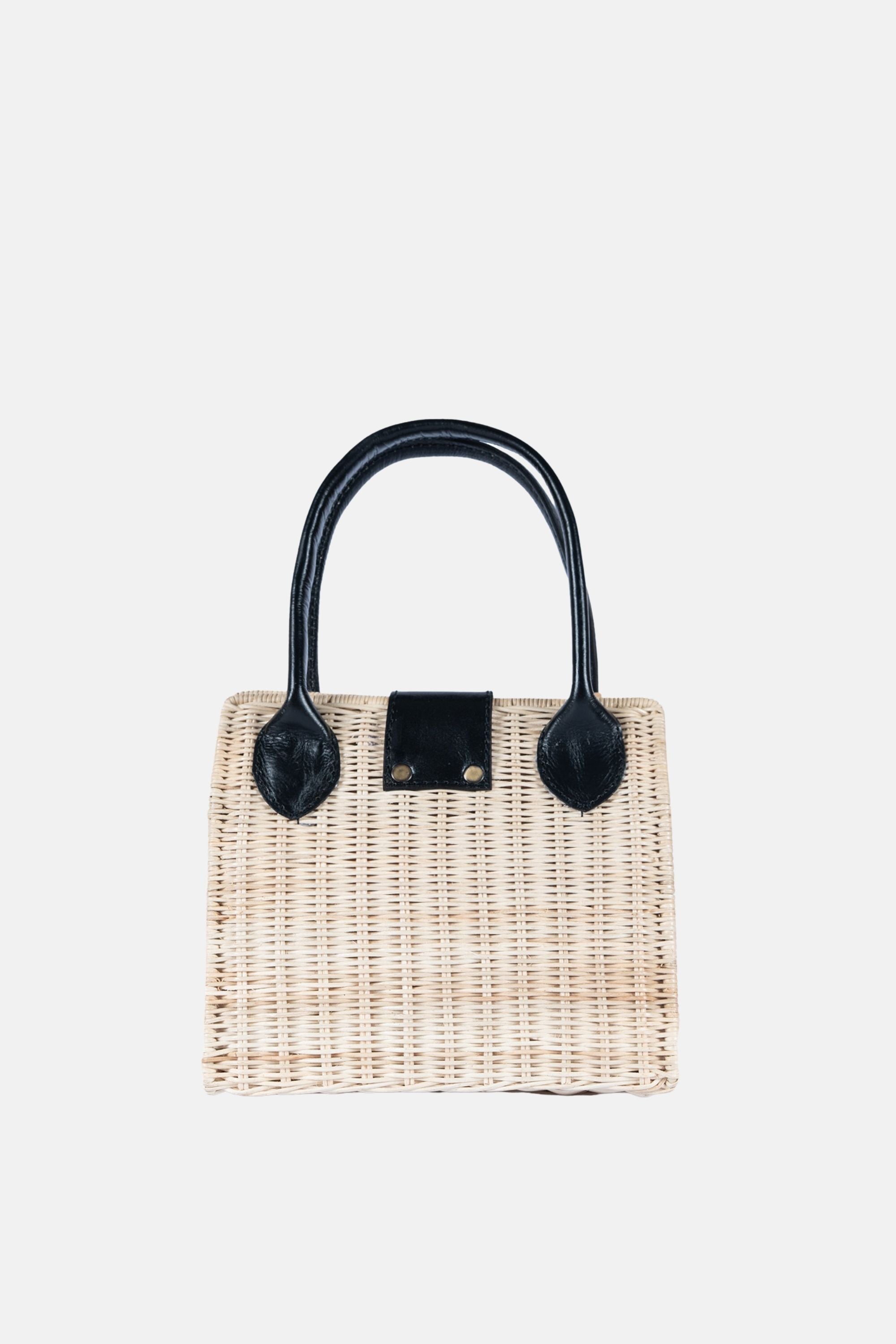 Piper Rattan Medium Crossbody - Black Leather - Jelavu.com